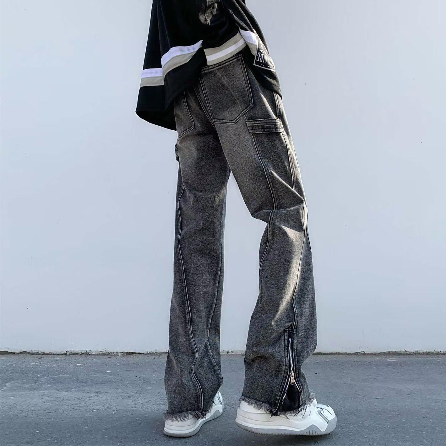 Sopula Men's Zipper Street Style Micro-Flare Raw Edge Jeans Product Image