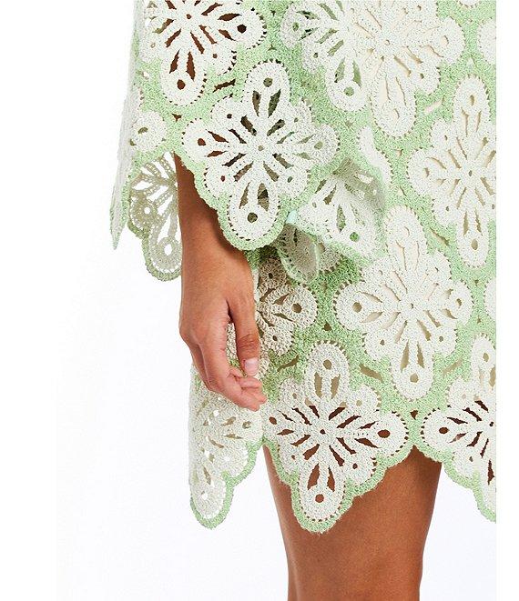 Mestiza New York Palermo Lace Split V-Neck Long Bell Sleeve Scallop Dress Product Image