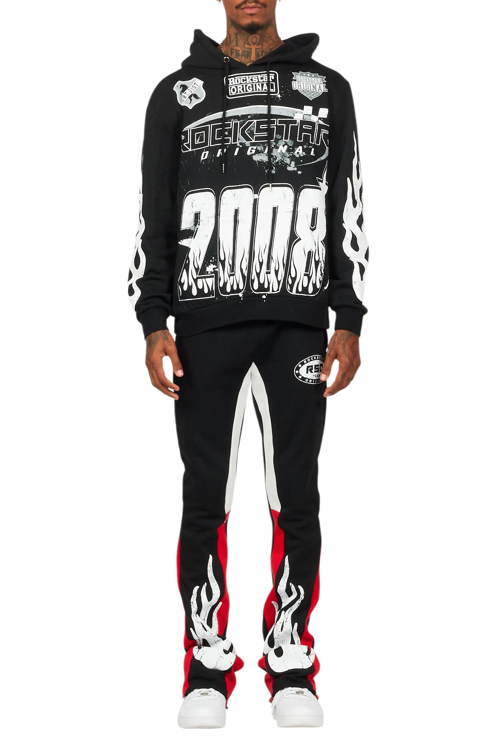 Amos Black/Red Hoodie/Stacked Flare Pant Set Male Product Image