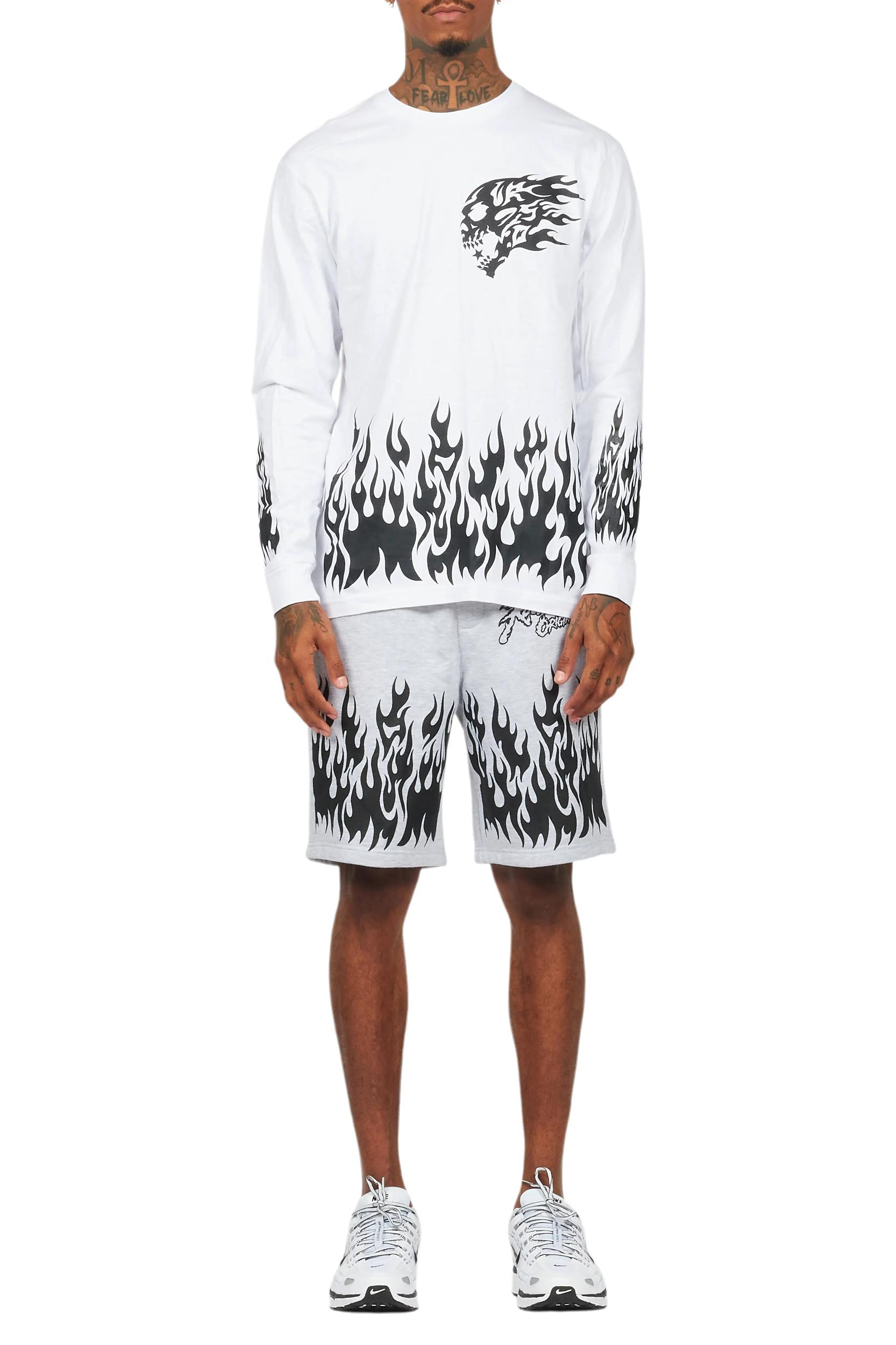 Bubble White/Grey Long Sleeve T-Shirt Short Set Male Product Image