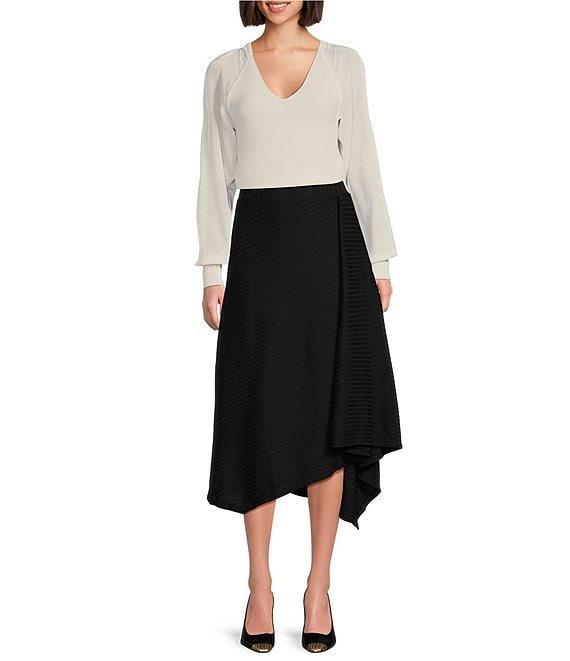 DKNY by Donna Karan Ribbed Knit Handkerchief Hem Midi Skirt Product Image