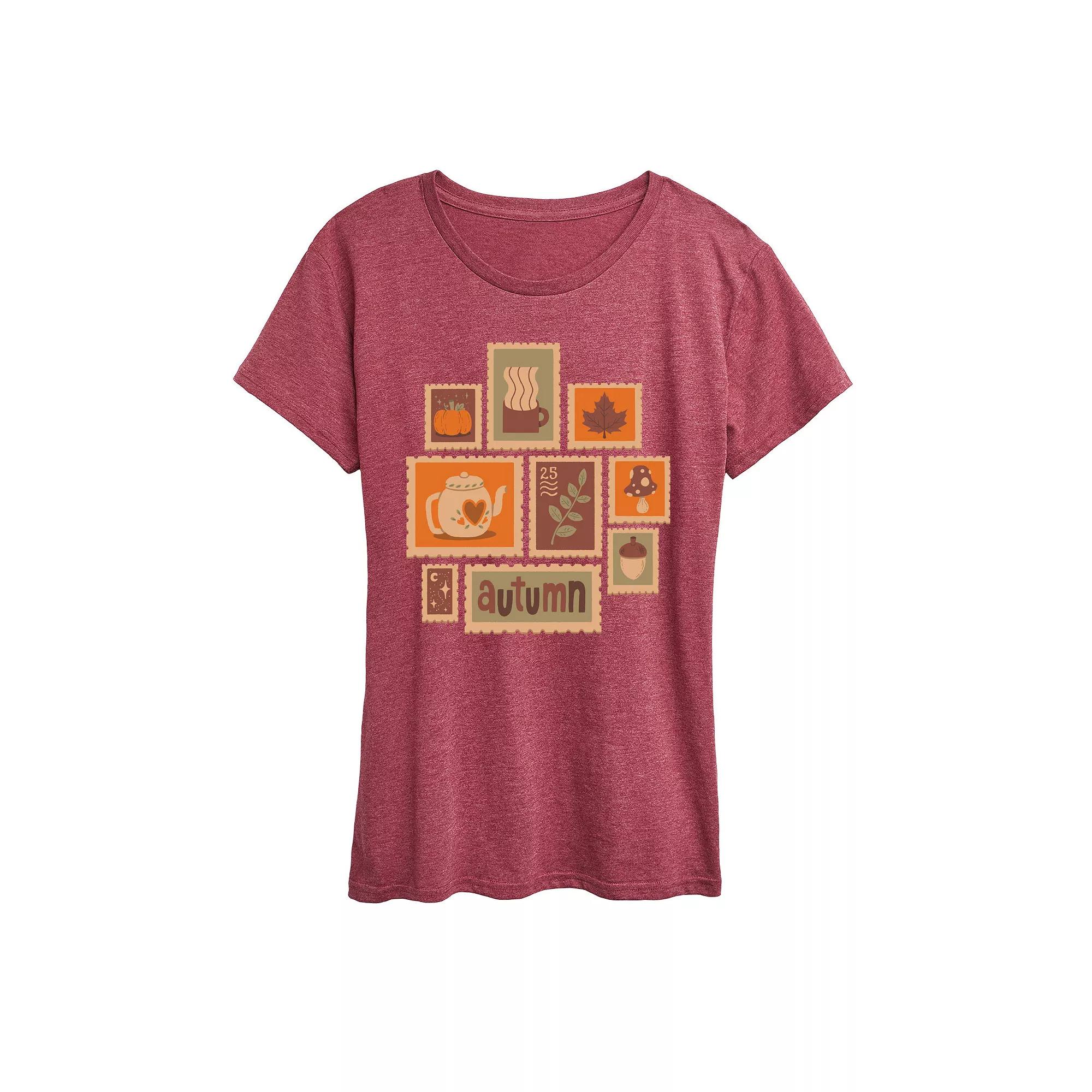 Women's Fall Stamps Collage Graphic Tee,  Product Image