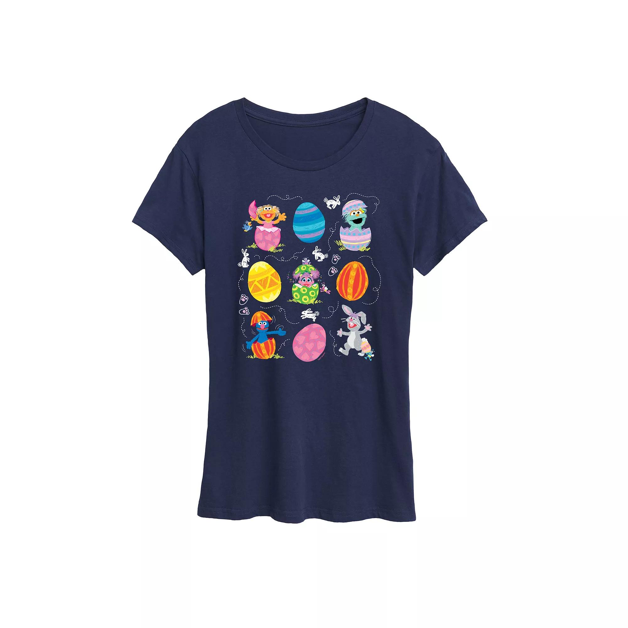Women's Sesame Street Eggs And Bunny Graphic Tee, Size: Medium, Blue Product Image