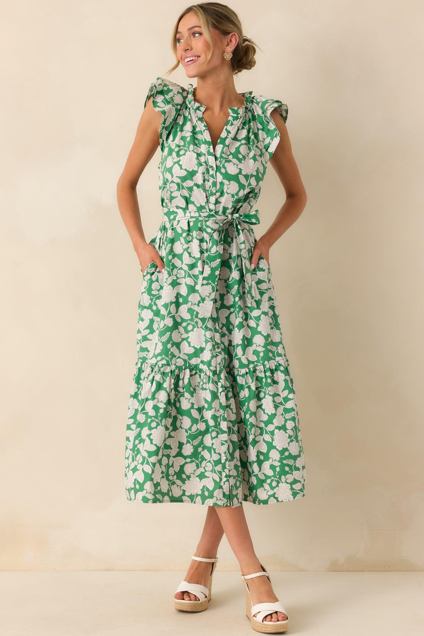 Anything I Want Green Floral Print Cotton Maxi Dress Product Image