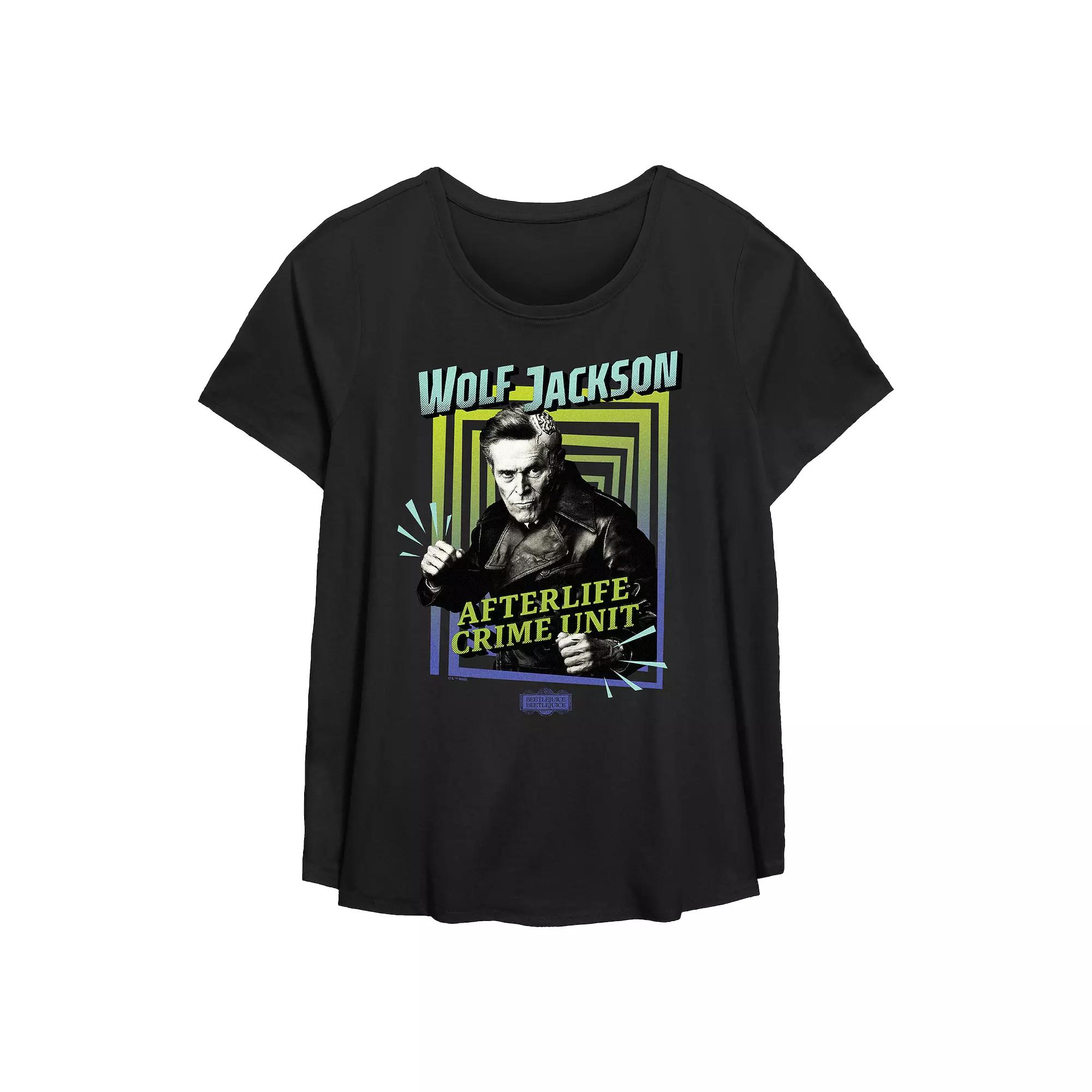 Plus Size Beetlejuice 2 Wolf Jackson Poster Afterlife Crime Unit Flowy Graphic Tee, Women's, Size: 3XL, Black Product Image
