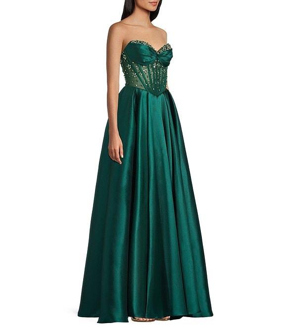 Coya Collection Sequin Sweetheart Neck Strapless Sheer Boned Bodice A-Line Gown Product Image