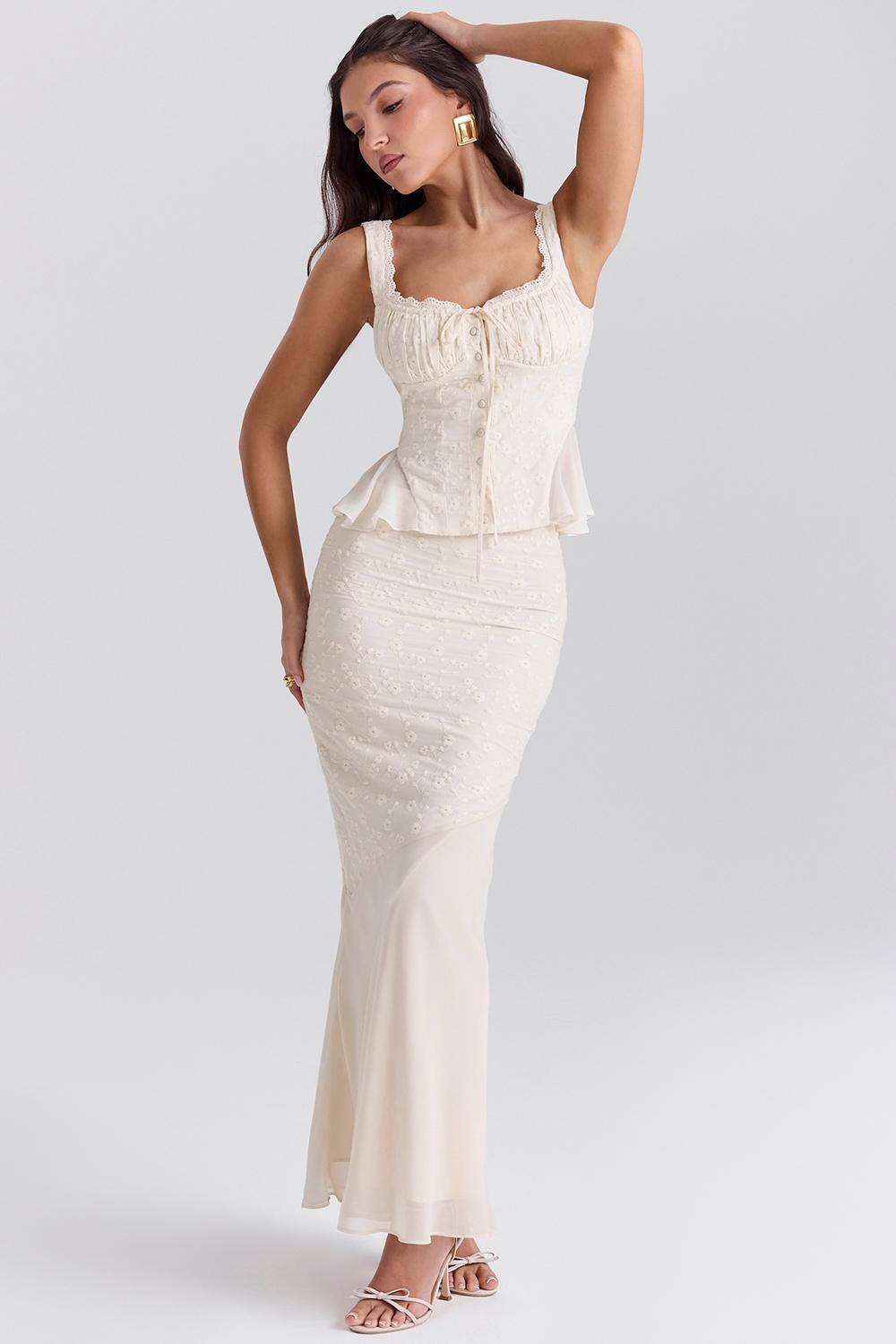 Lana  vintage cream cotton broderie anglais maxi skirt Product Image