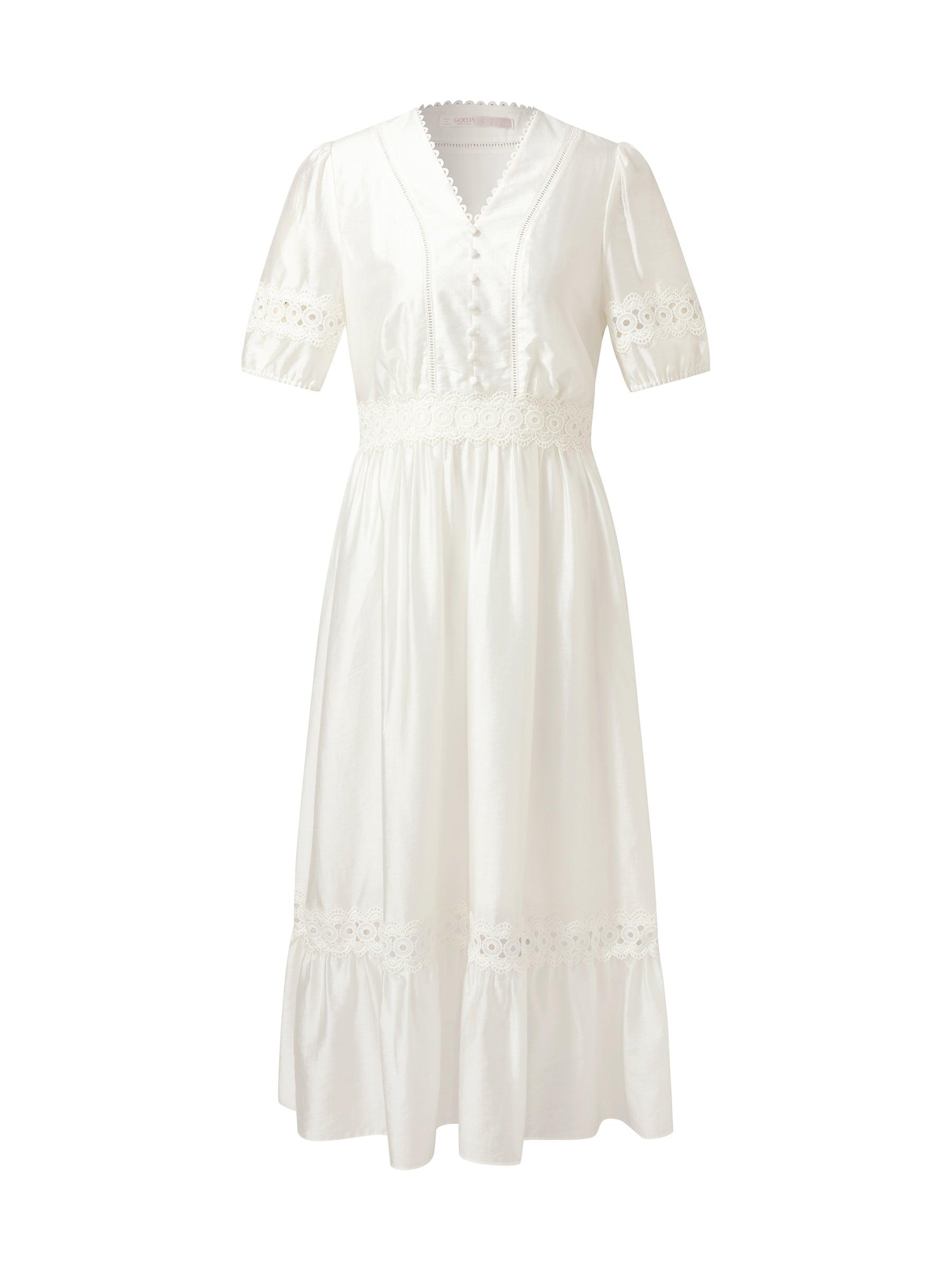 Tencel Blend Patchwork Lace Women Maxi Dress Product Image