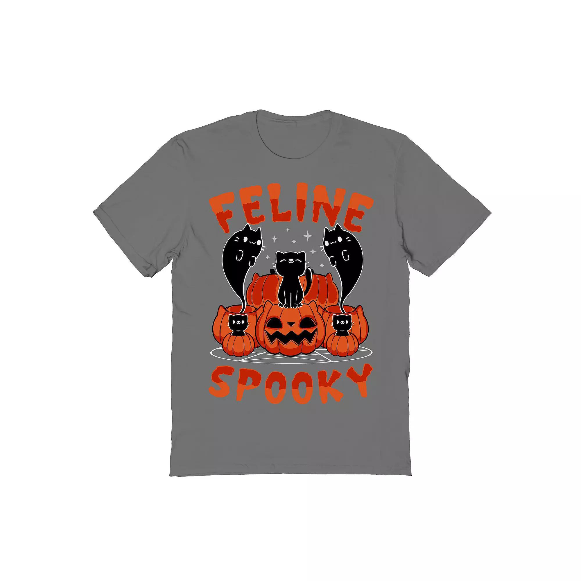 Men's Feline Spooky Halloween Kitten Halloween Graphic Tee, Size: Large, Grey Product Image