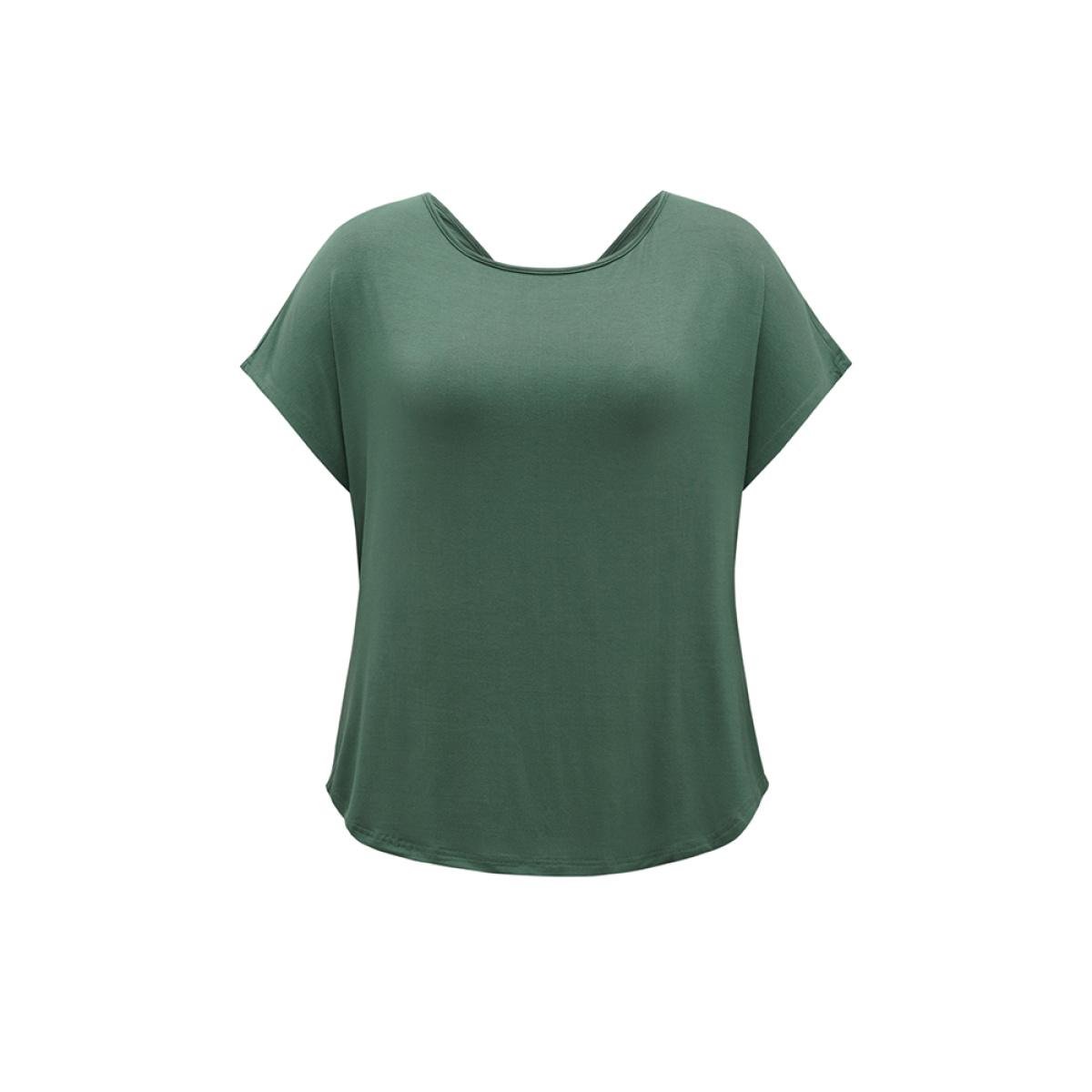 Plus Size Supersoft Essentials Plain Batwing Sleeve Cut Out T-shirt Emerald Women Elegant Plain Plain Round Neck Dailywear T-shirts BloomChic 26/4X Product Image