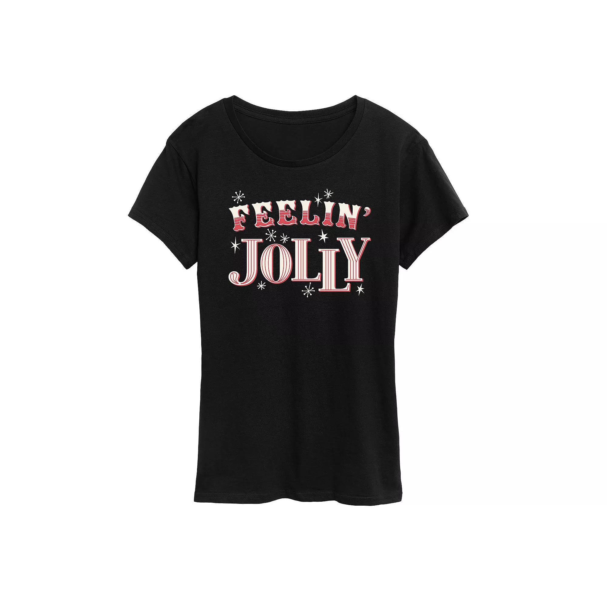 Women's "Feelin' Jolly" Candy Cane Holiday Graphic Tee, Girl's,  Product Image