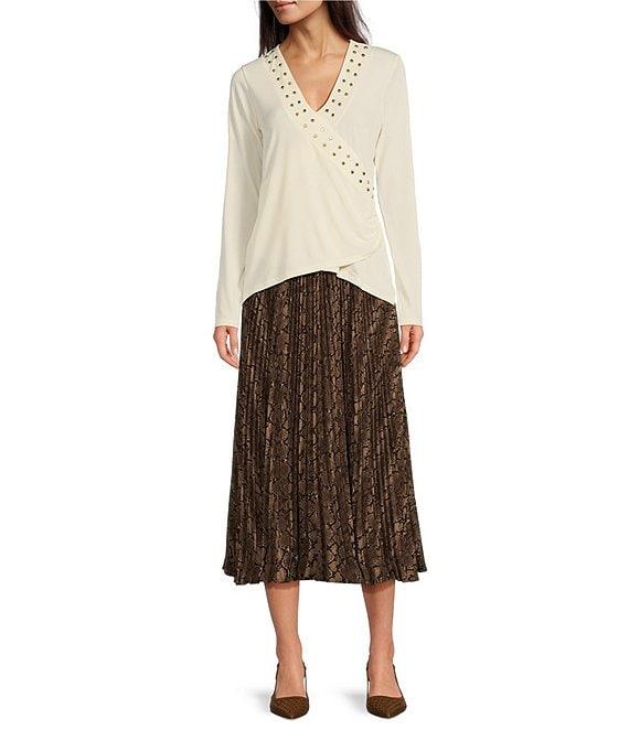 MICHAEL Michael Kors Snake Print Belted Pleated Midi A-Line Skirt Product Image