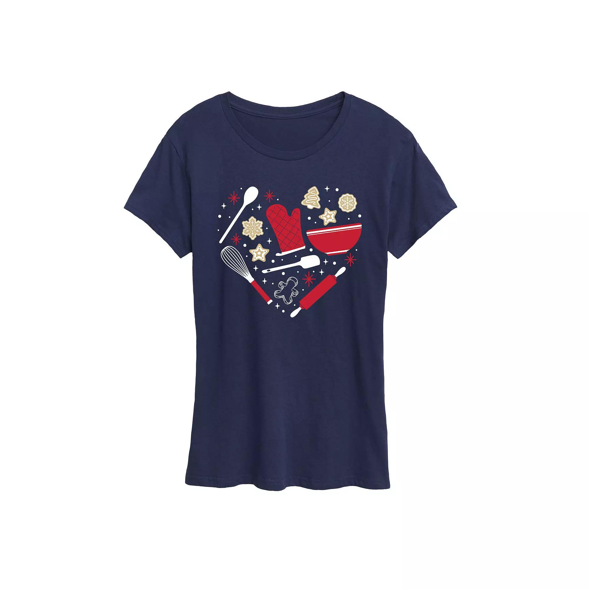 Women's Christmas Baking Heart Graphic Tee, Girl's,  Product Image