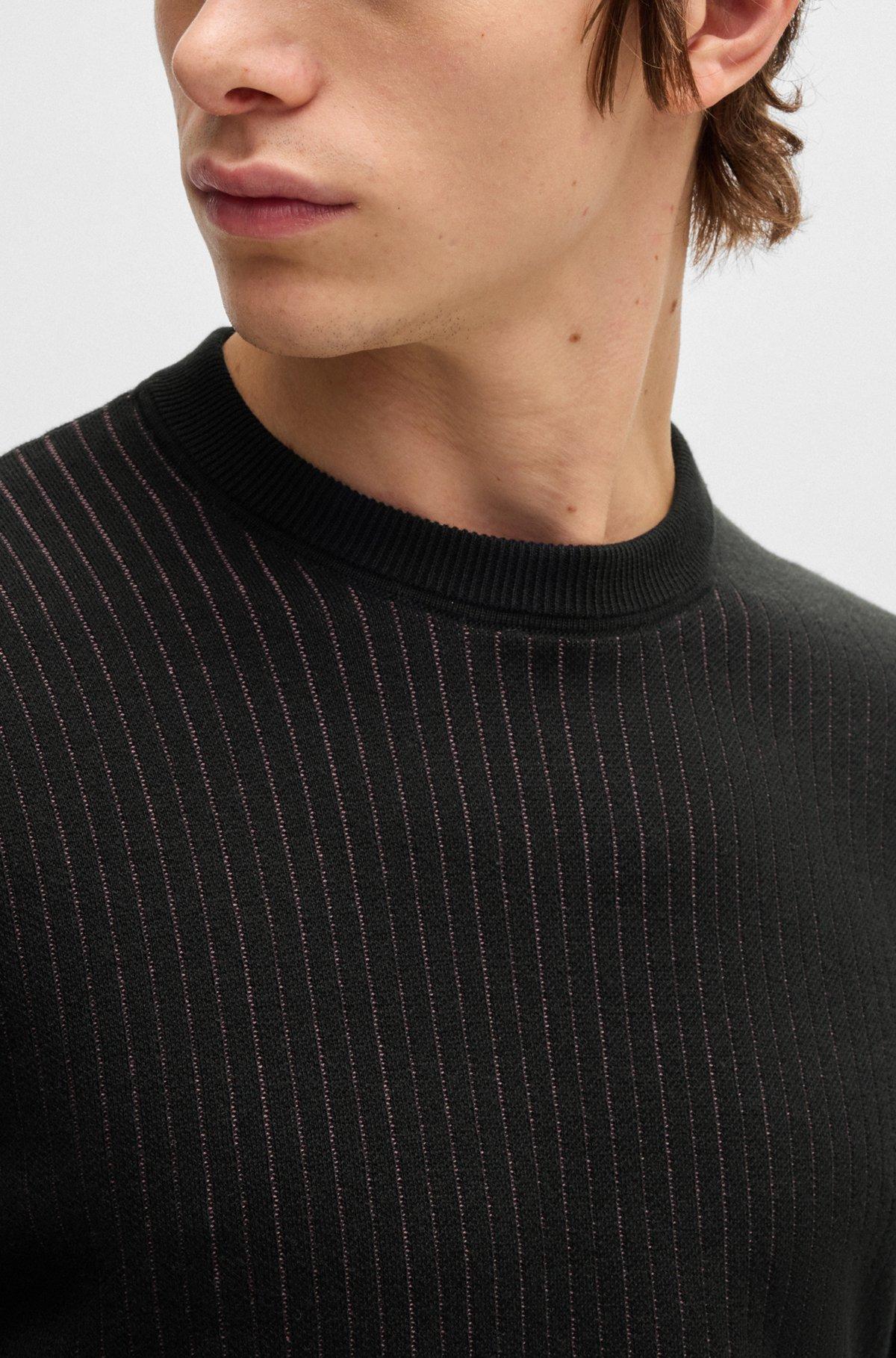 Cotton sweater with knitted vertical stripes in regular fit Product Image