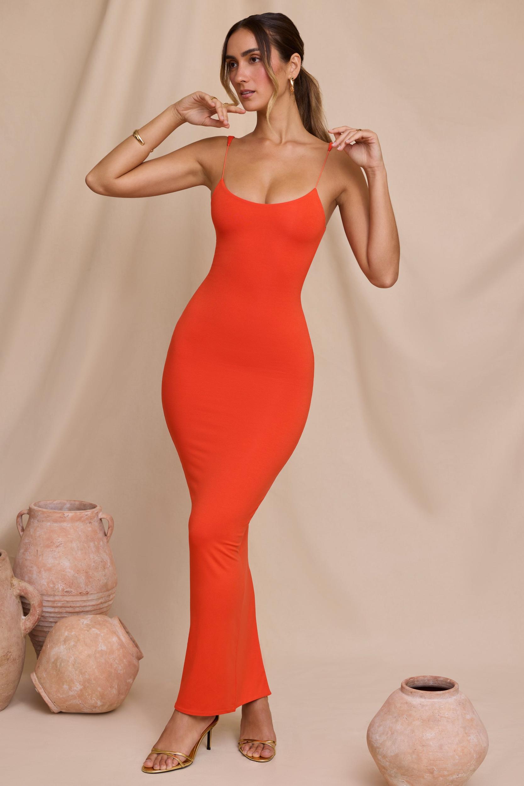 Micro Strap Detail Maxi Dress in Tangerine Product Image