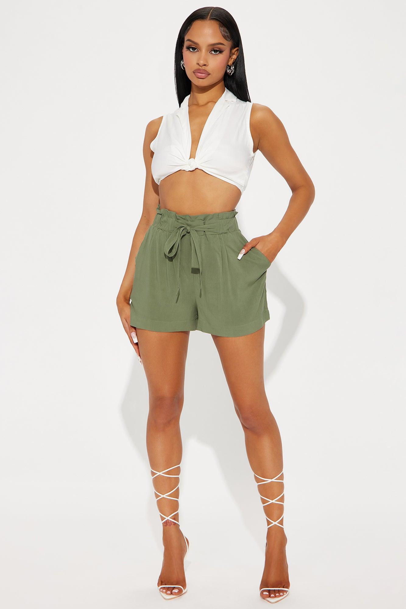 Rosie Tie Waist Shorts - Olive Product Image