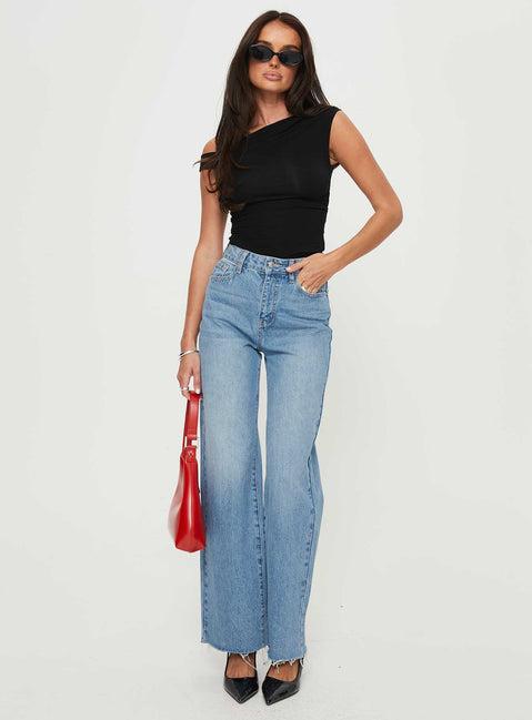 Henesey High Rise Straight Leg Jeans Mid Blue Wash Product Image