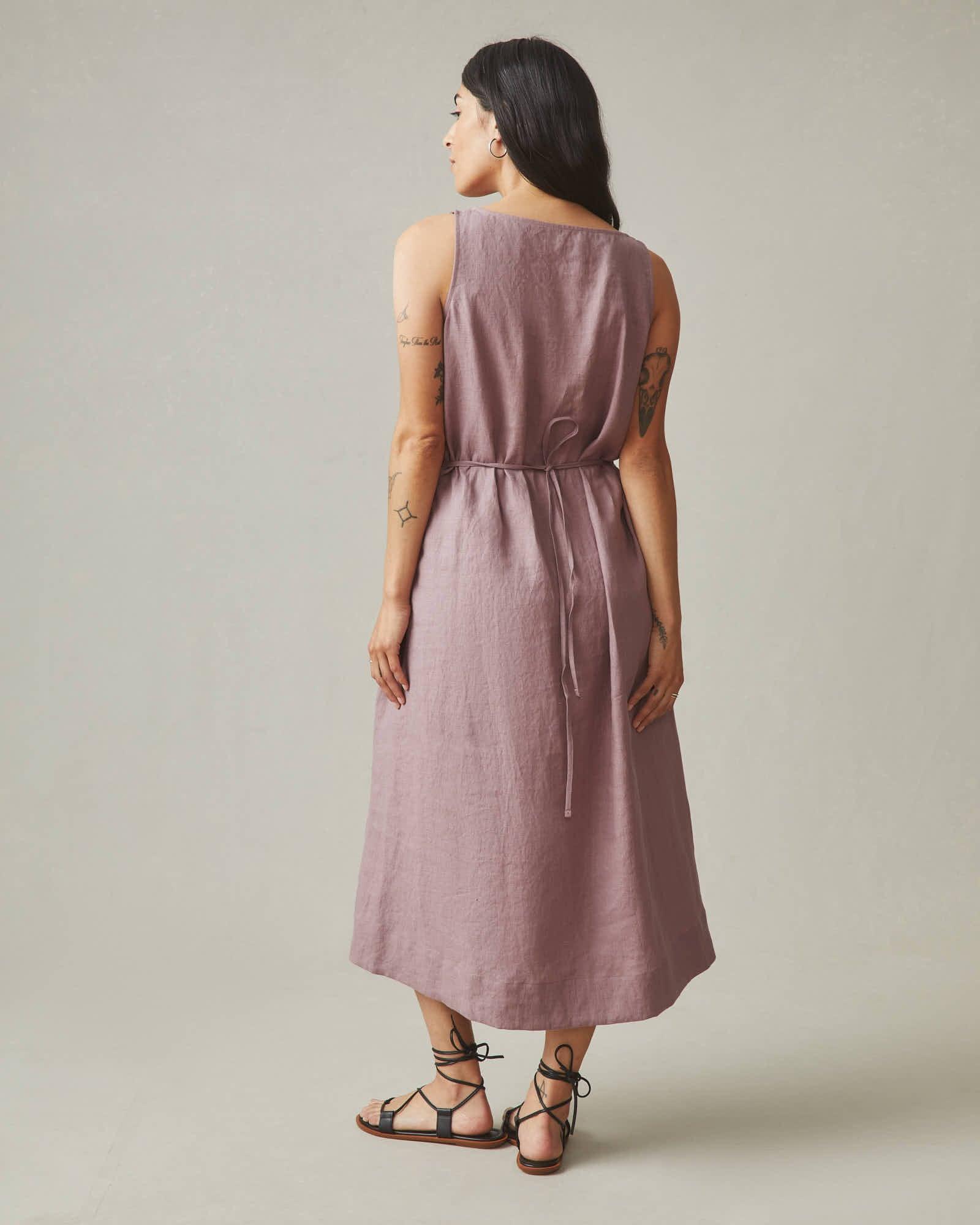 Women's Linen Tie Dress - Twilight Mauve Product Image