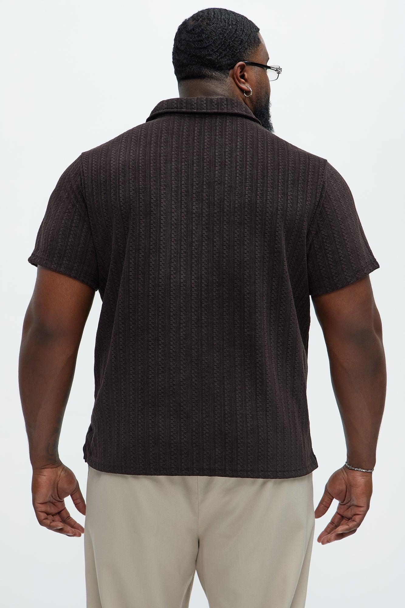 Stripe Texture Quarter Zip Polo Shirt - Chocolate Product Image