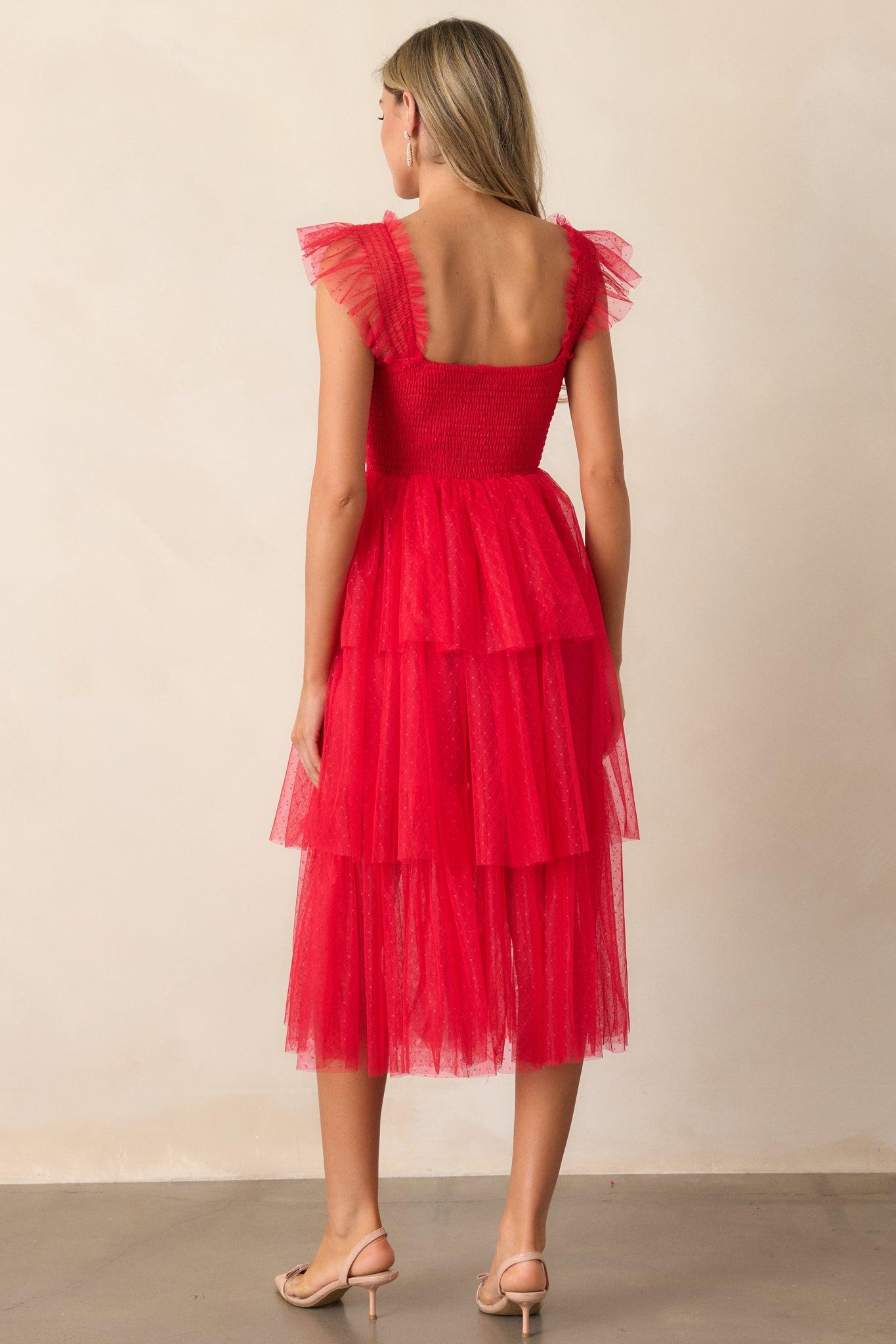 Shine Brighter Red Tiered Midi Dress Product Image