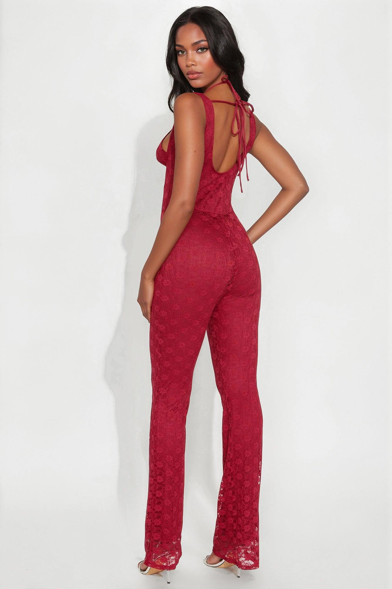 Hard To Replace Lace Jumpsuit - Burgundy Female Product Image