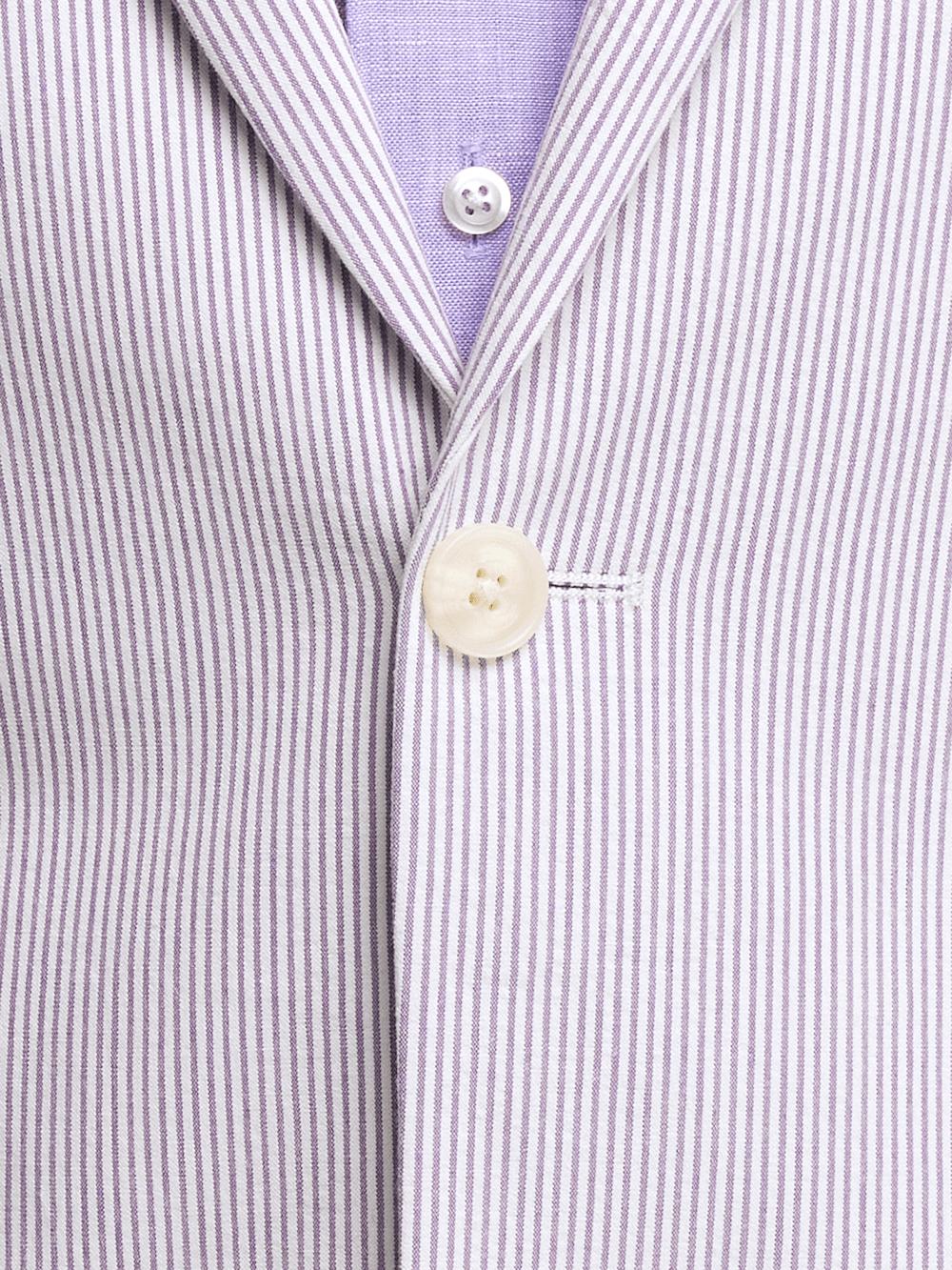 Cotton Stretch Stripe Seersucker Single Breasted Notch Lapel Suit Jacket - Purple/white Product Image