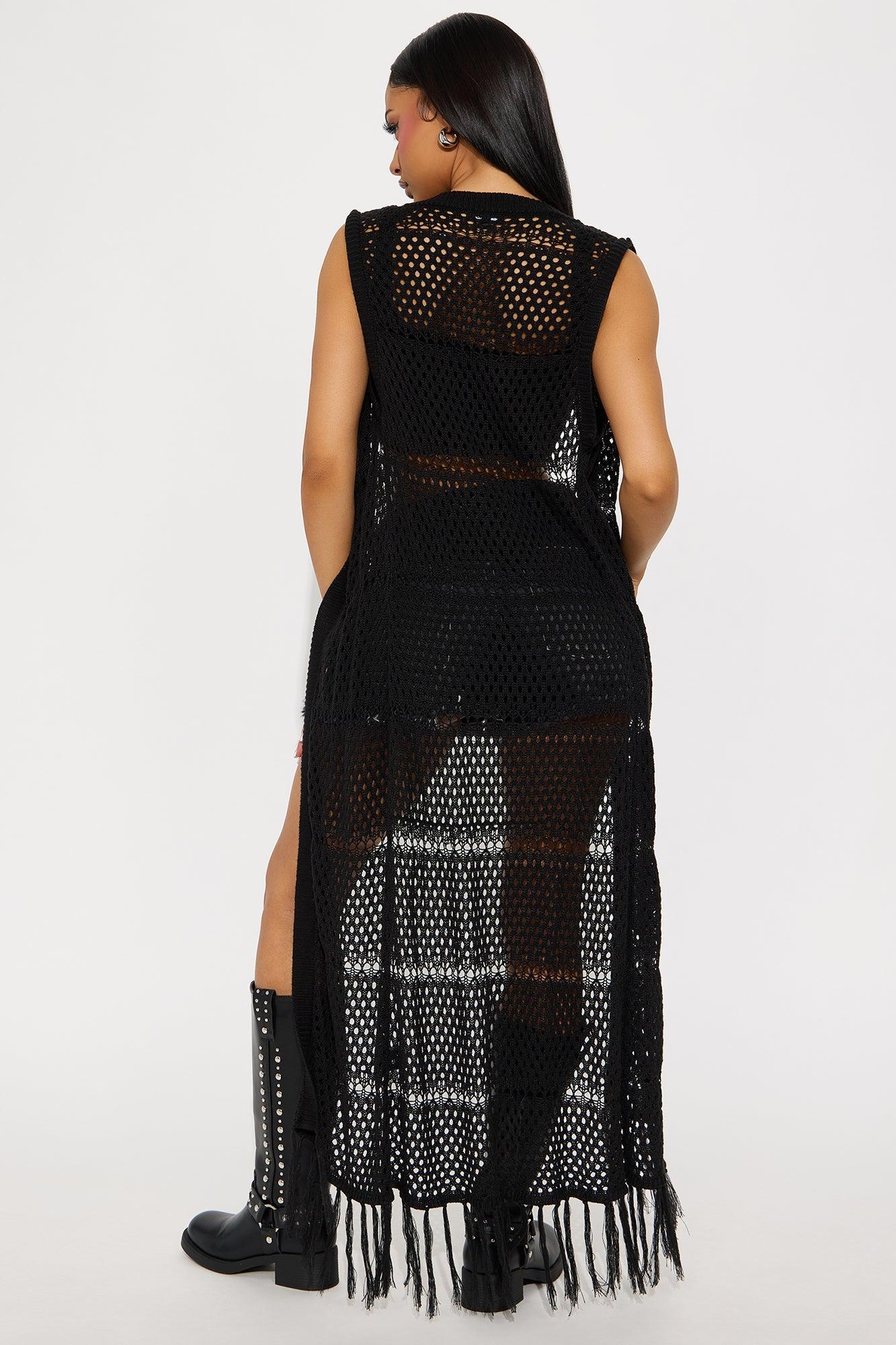 Dreamy Daze Crochet Fringe Cardigan - Black Product Image