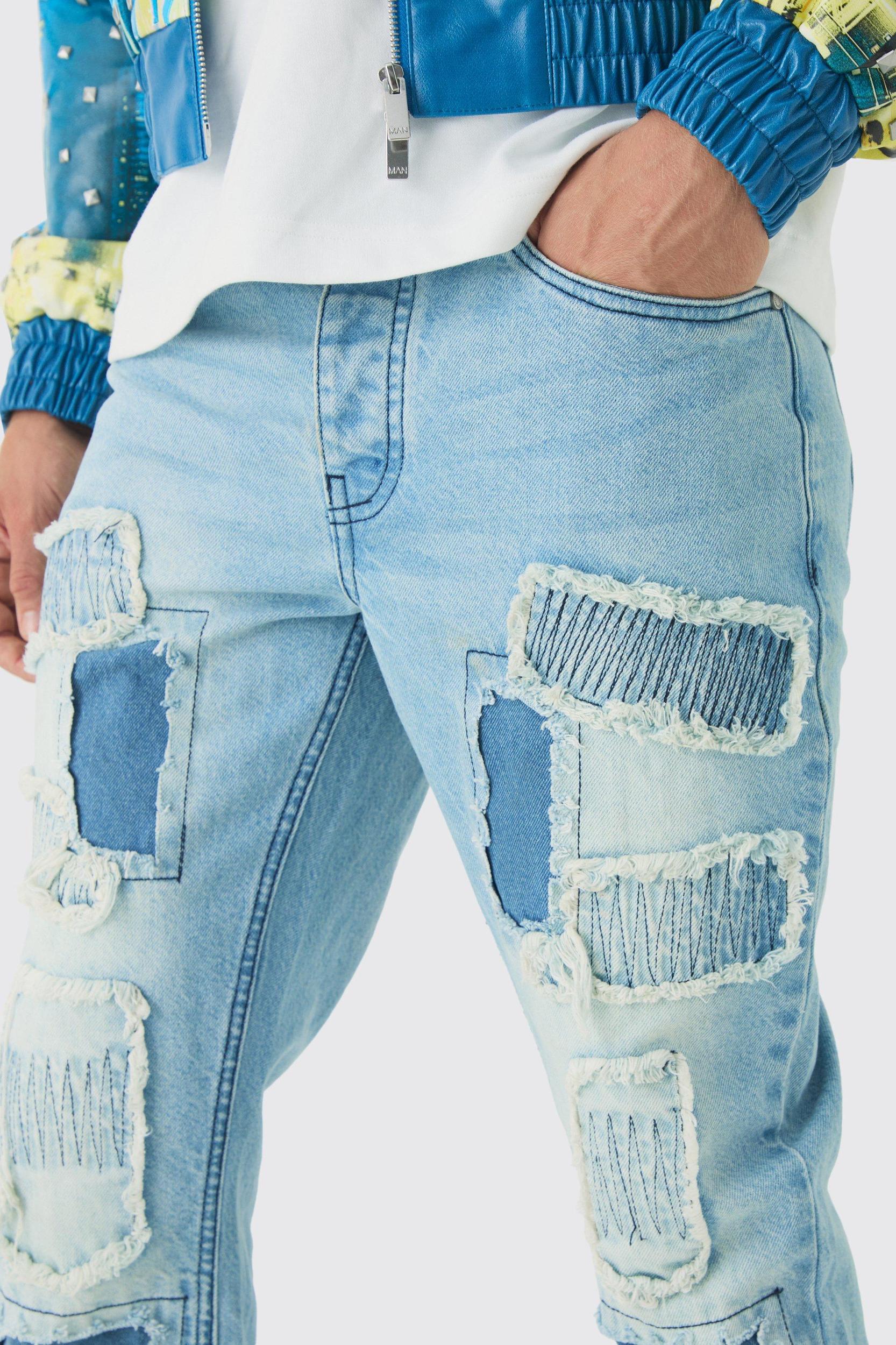 Slim Flared Stacked Rip & Repair Stitch Jeans | boohooMAN USA Product Image