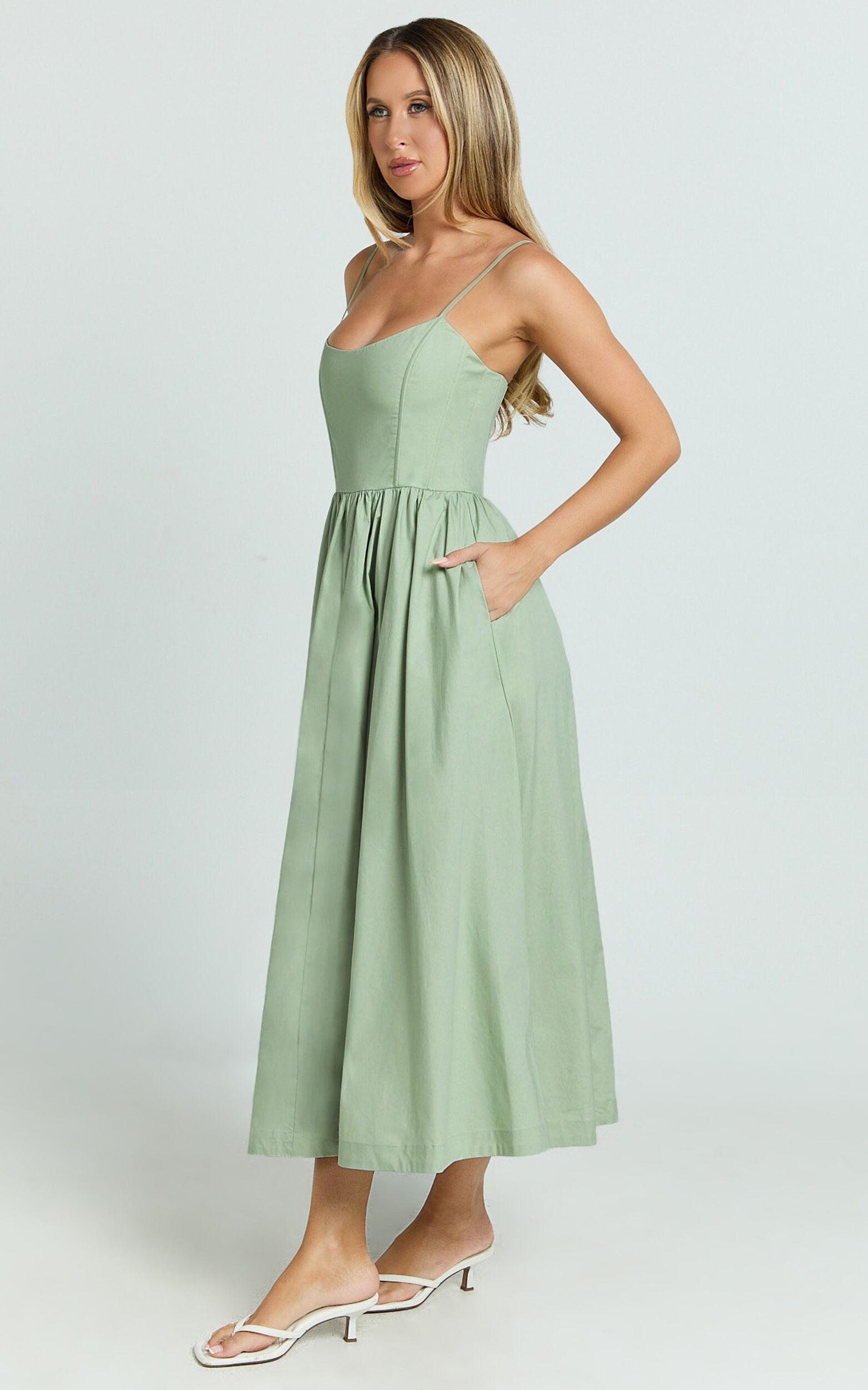 Braelyn Midi Dress - Scoop Neck Flare Dress in Sage Product Image