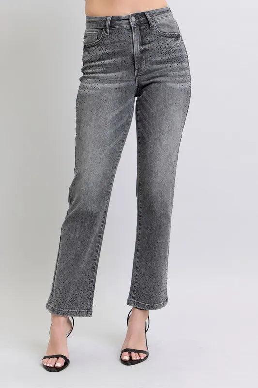88919   Thelma Hi-Rise Rhinestone Straight Judy Blue Jeans Product Image