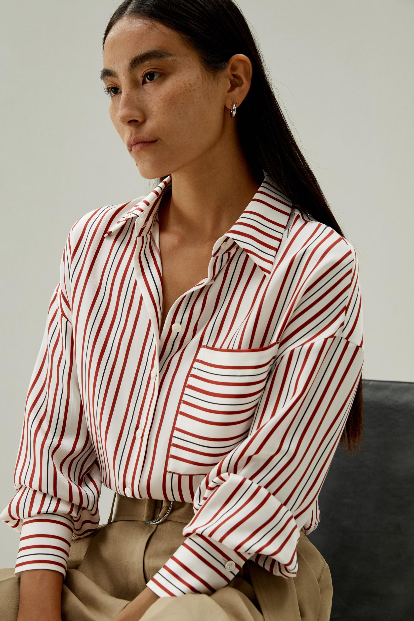 Oversized Striped Silk-Twill Shirt Product Image