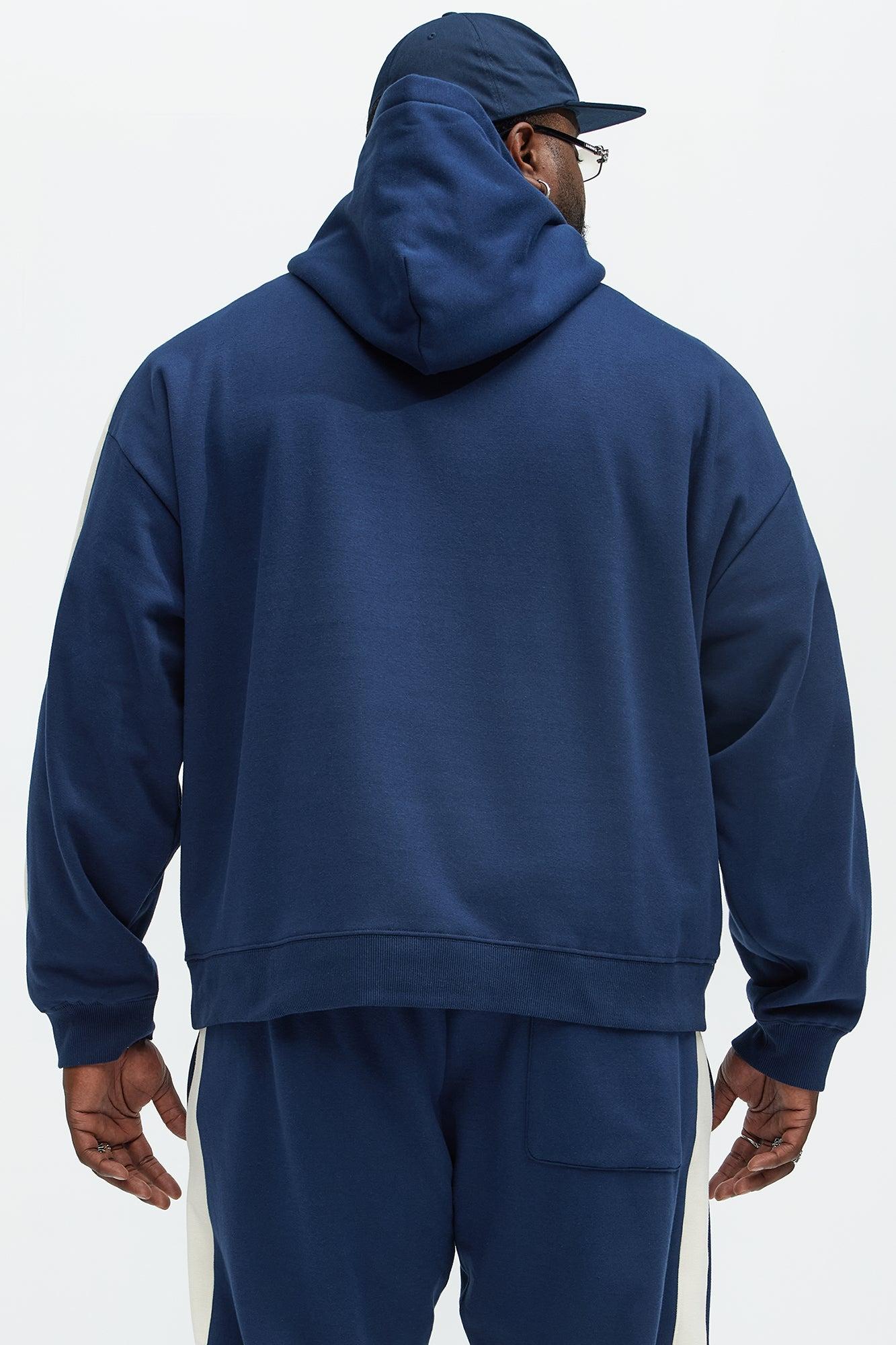 Tyson Heavyweight Oversized Striped Hoodie - Navy Product Image