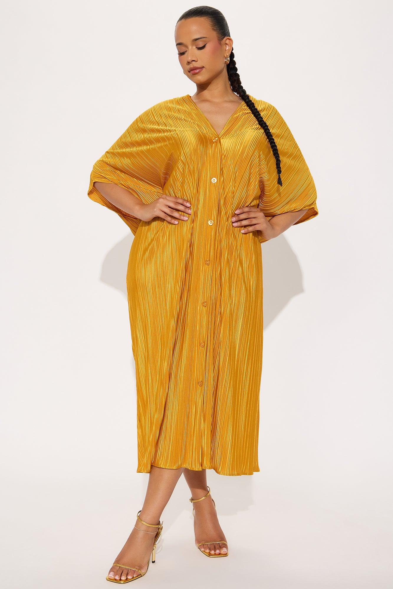 Isa Plisse Maxi Shirt Dress - Mustard Female Product Image