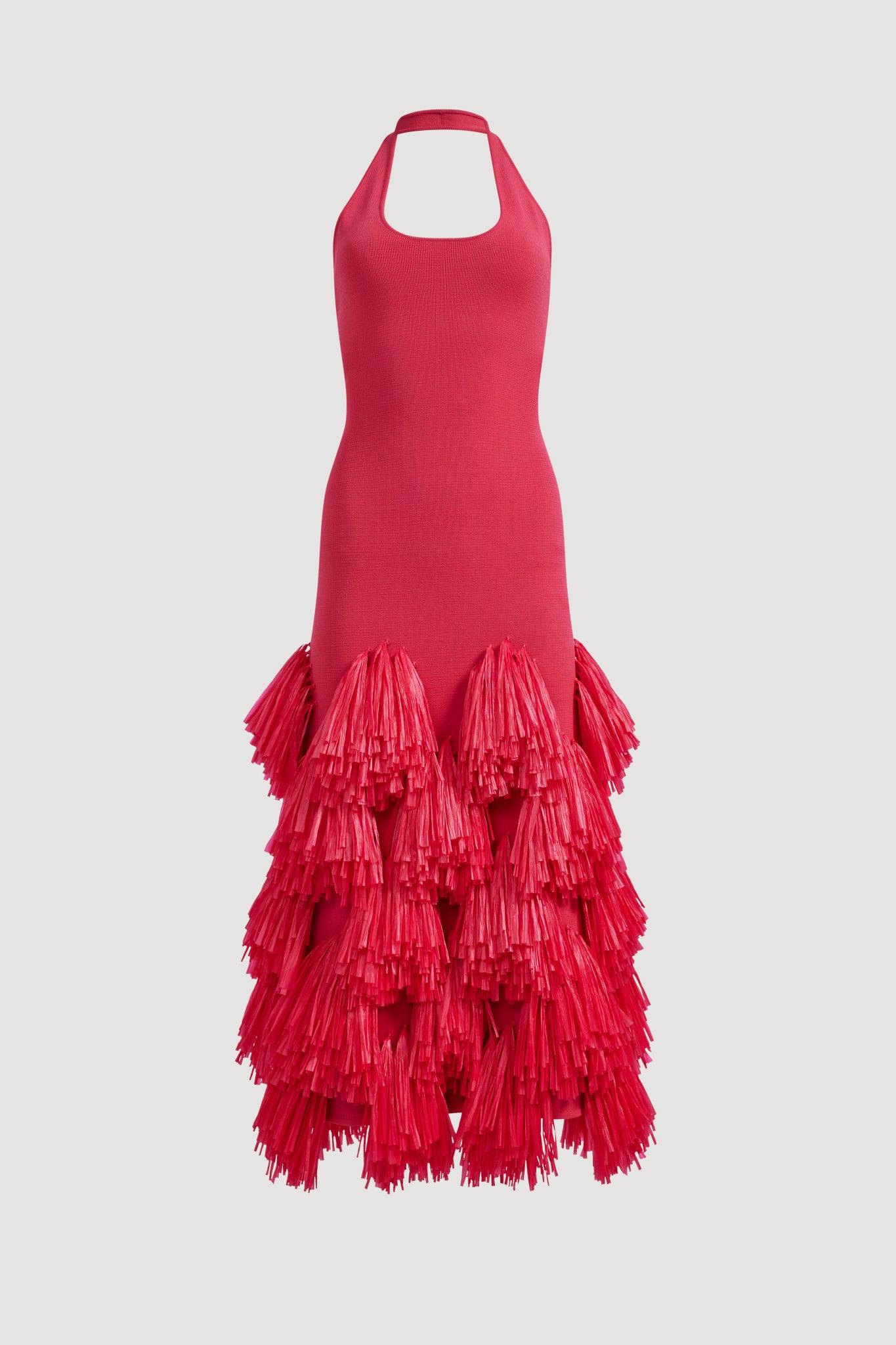 Elva Raffia Knit Midi Dress-FUSCHIA / XXS Product Image