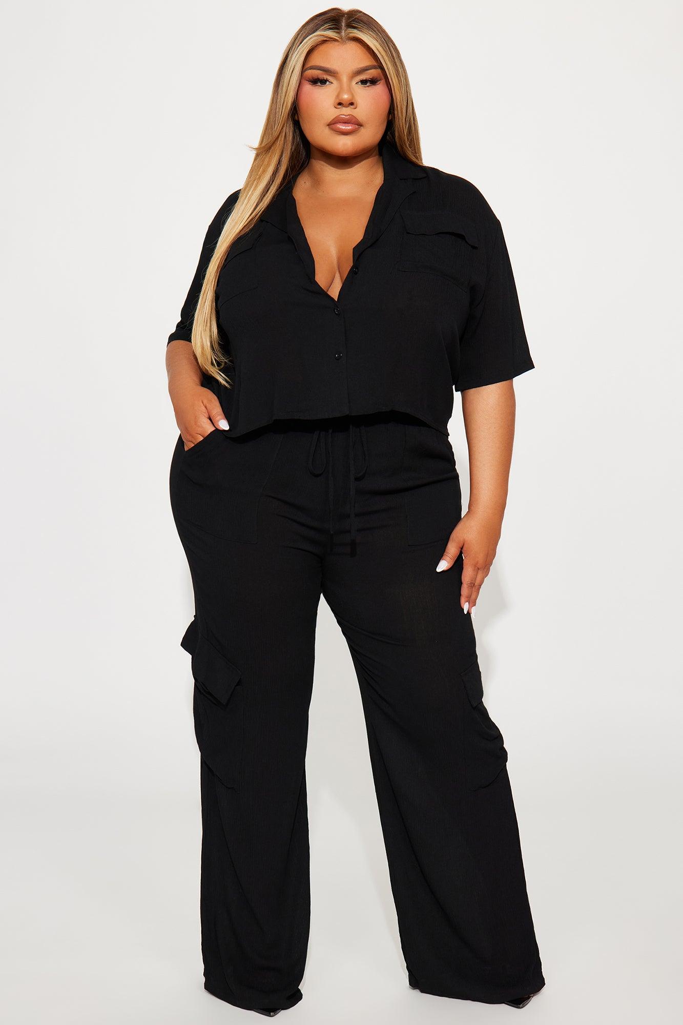 Breezy Paradise Linen Cover Up Cargo Pants Set - Black Product Image