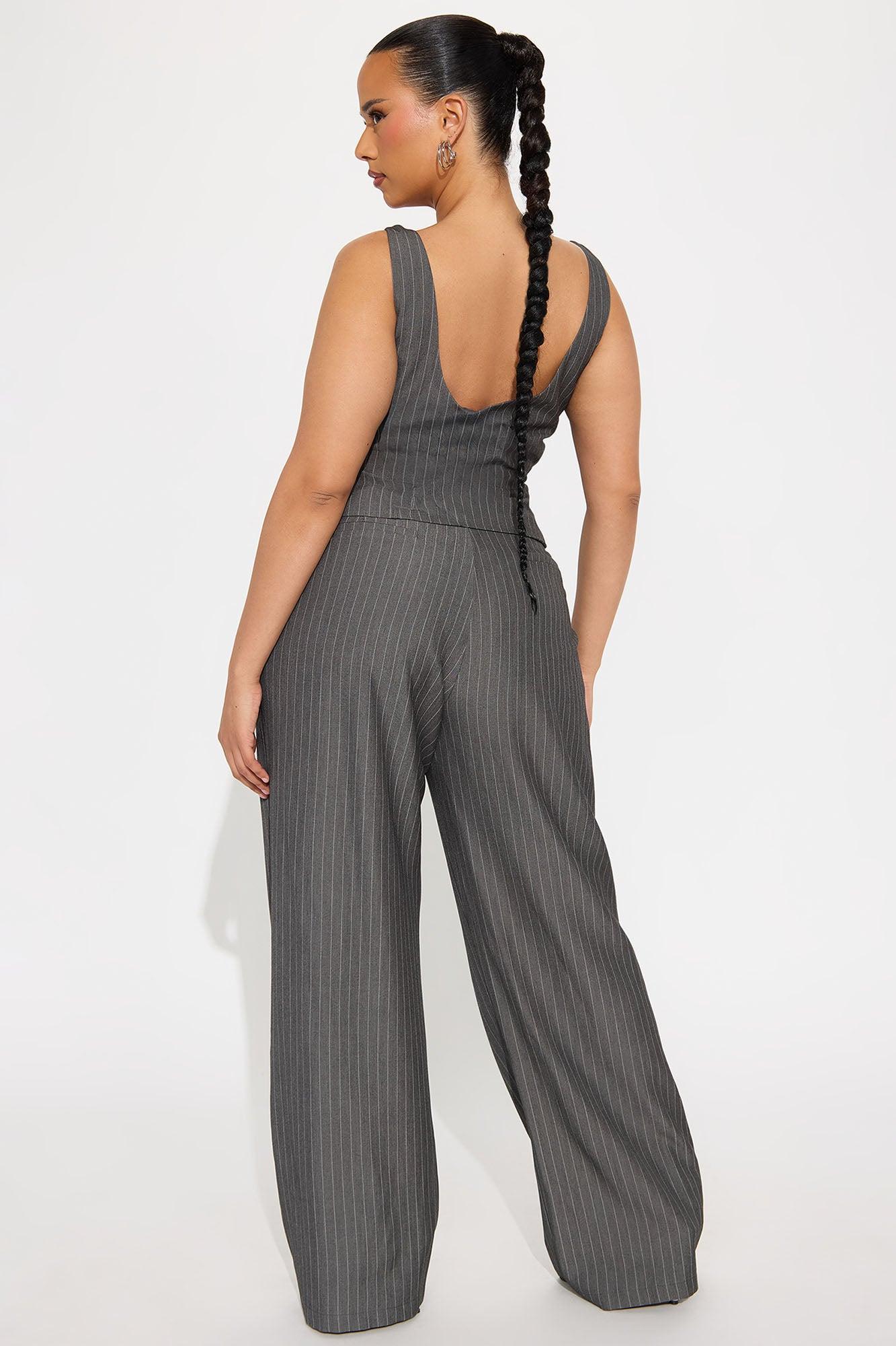 Evangeline Pinstripe Pant Set - Charcoal Product Image