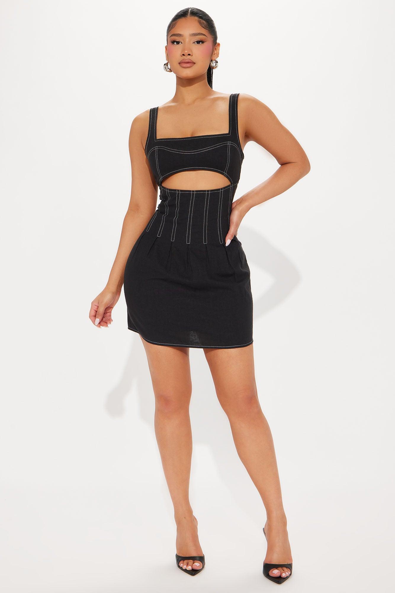 Dayna Linen Mini Dress - Black Product Image