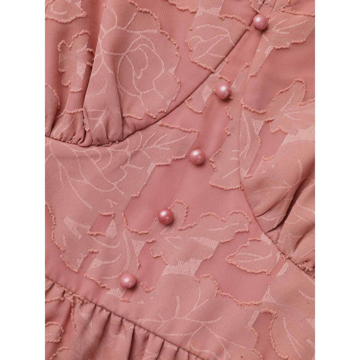 Plus Size Rouge Textured Waist-Cinched Lined Button Shirt Women Elegant Extra Long Sleeve Deep V-neck Everyday Blouses BloomChic 12/L Product Image