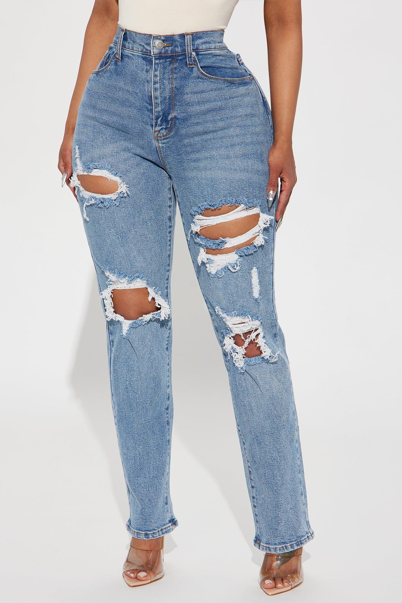 Because I Said So Destroyed Mom Jeans - Medium Blue Wash Product Image