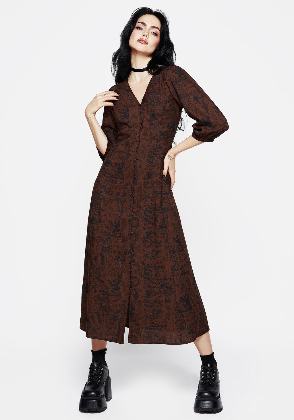 Daemonologie Woodcut Print Button Up Midaxi Dress Product Image
