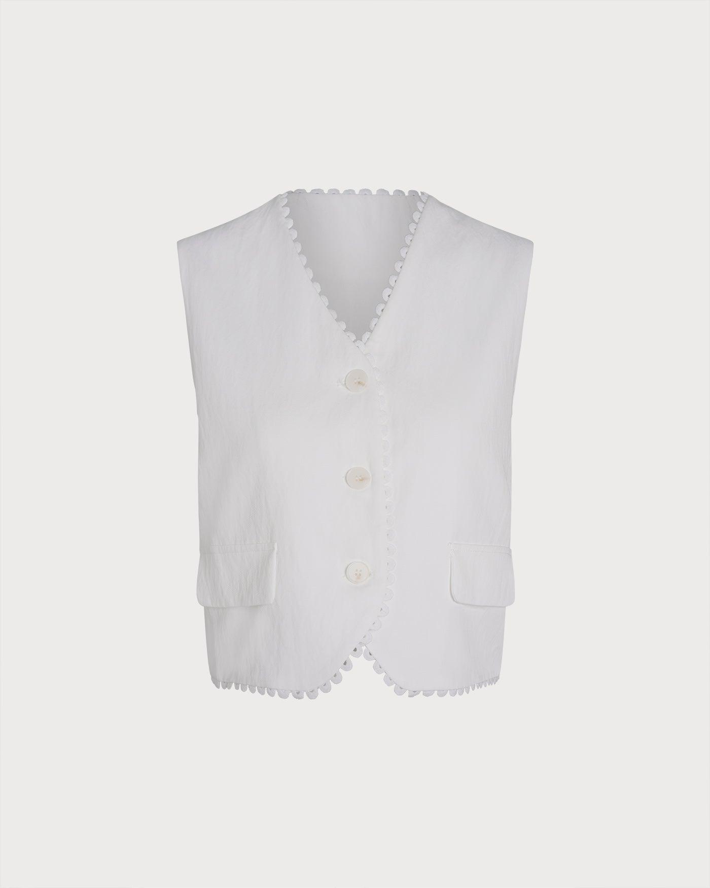 White V Neck Single Breasted Vest Product Image