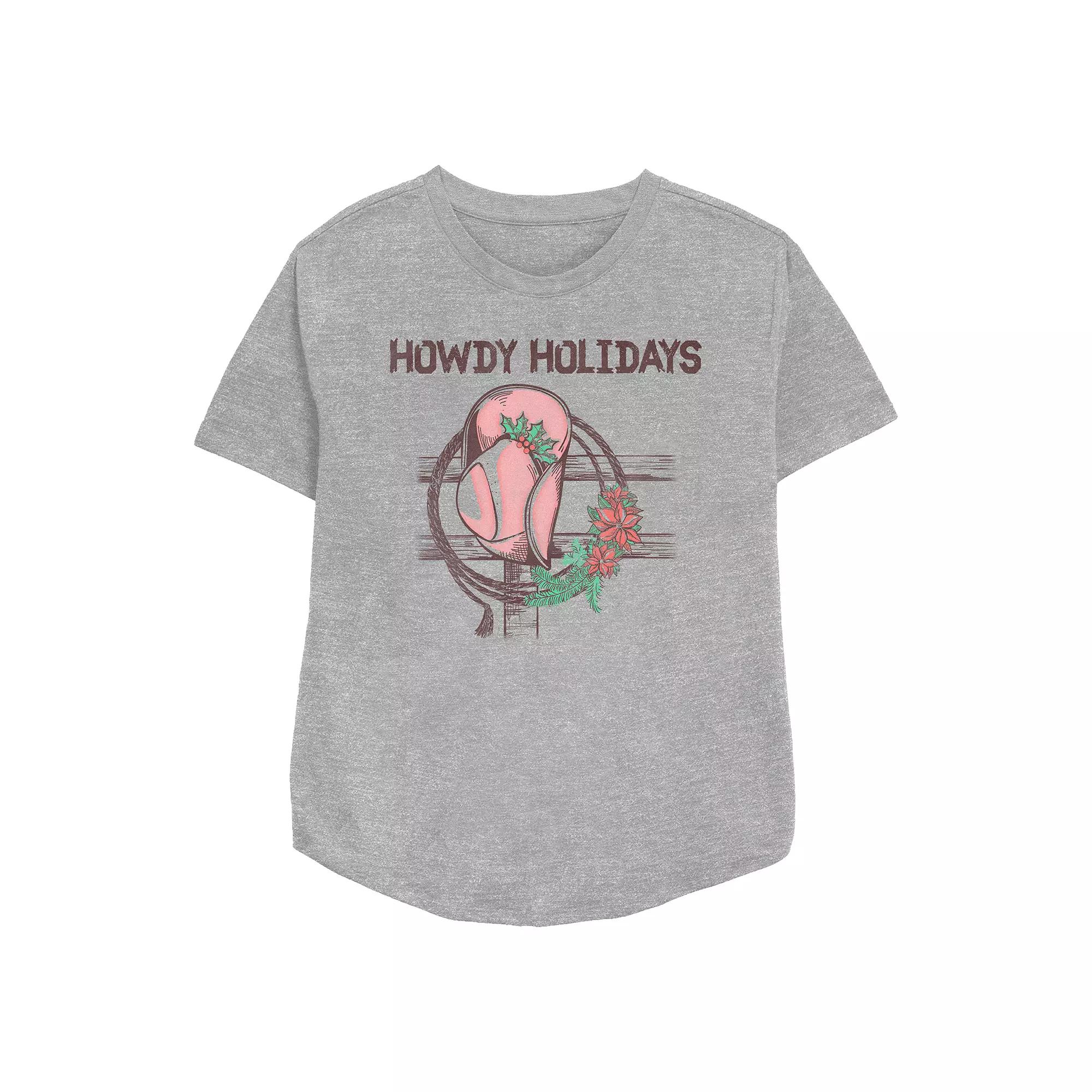 Women's Howdy Holidays Cowgirl Hat Relaxed Fit Graphic Tee,  Product Image