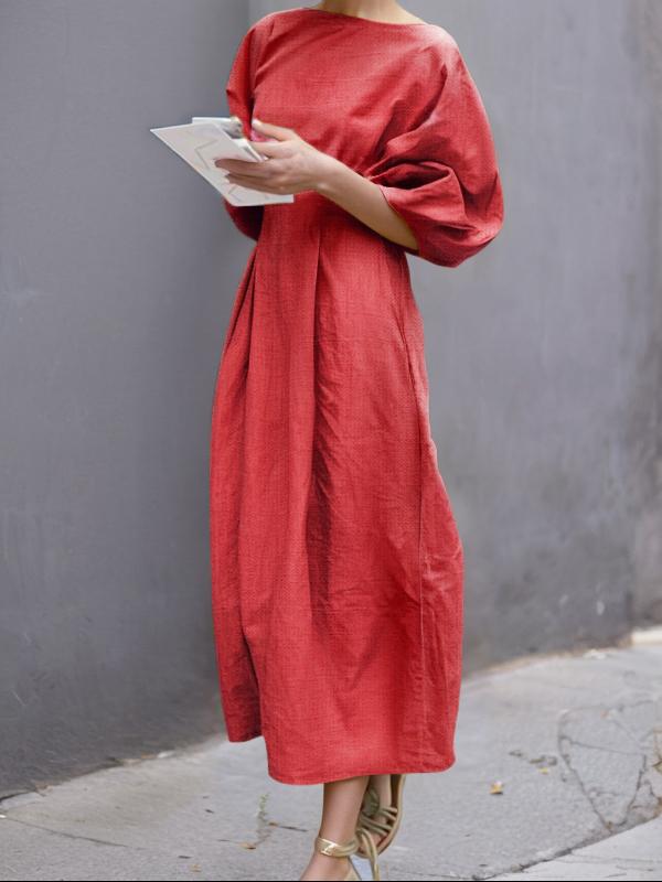 Half Sleeves Loose Solid Color Round-neck Maxi Dresses Product Image