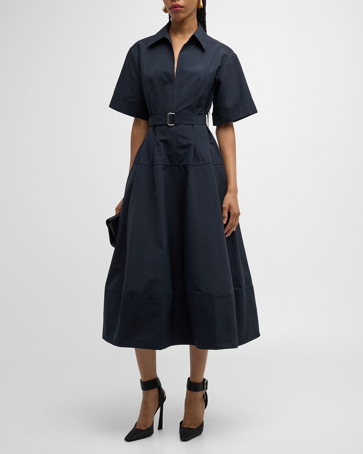 Deanna Belted Poplin Short-Sleeve Midi Shirtdress Product Image
