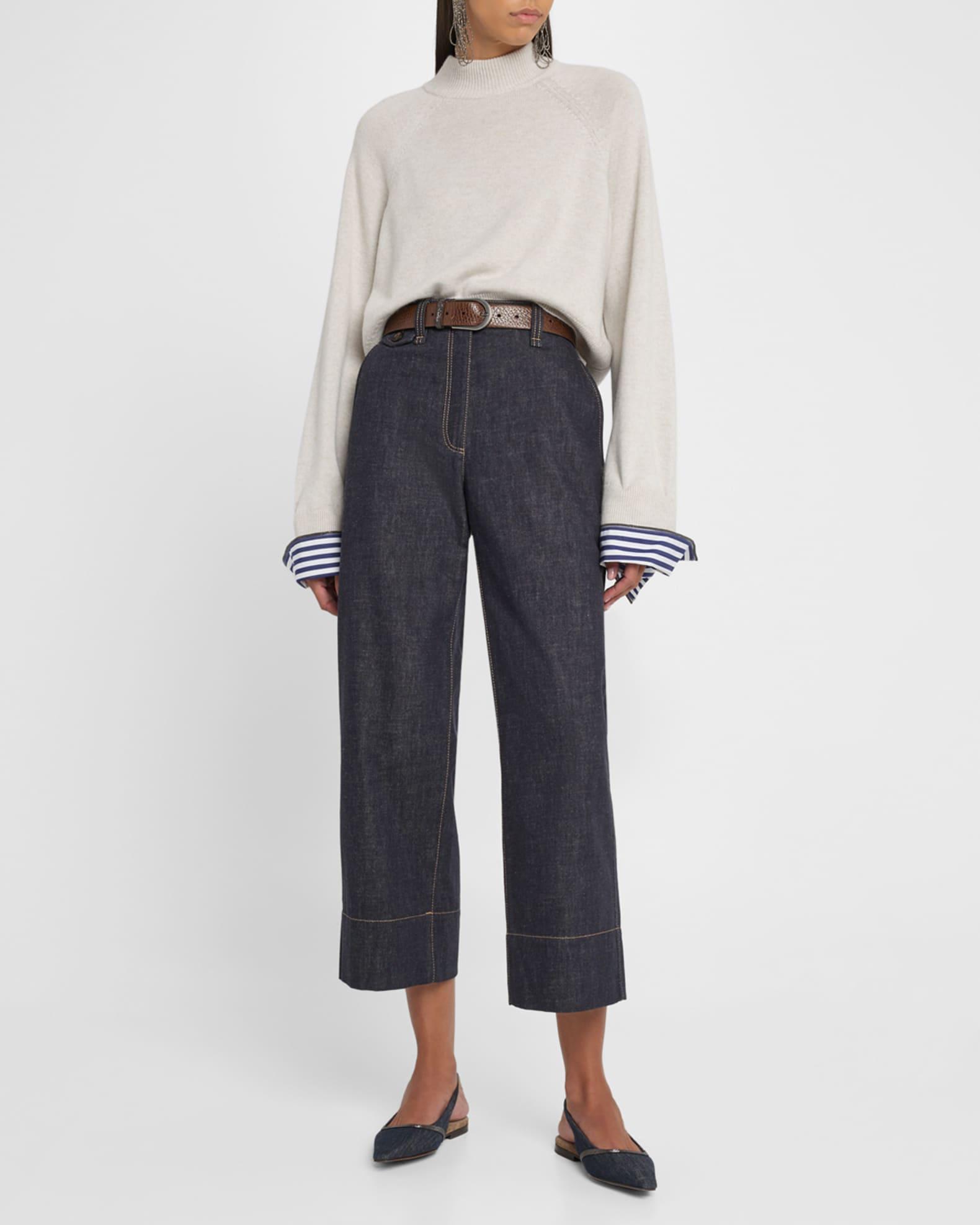 Contrast Stitched Crop Jeans Product Image