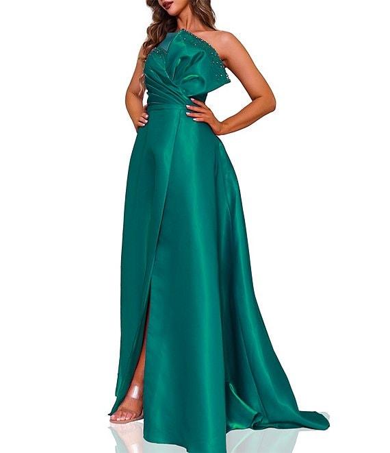 Terani Couture Strapless 3D Ruffle Front Shimmer Crepe Ballgown Product Image