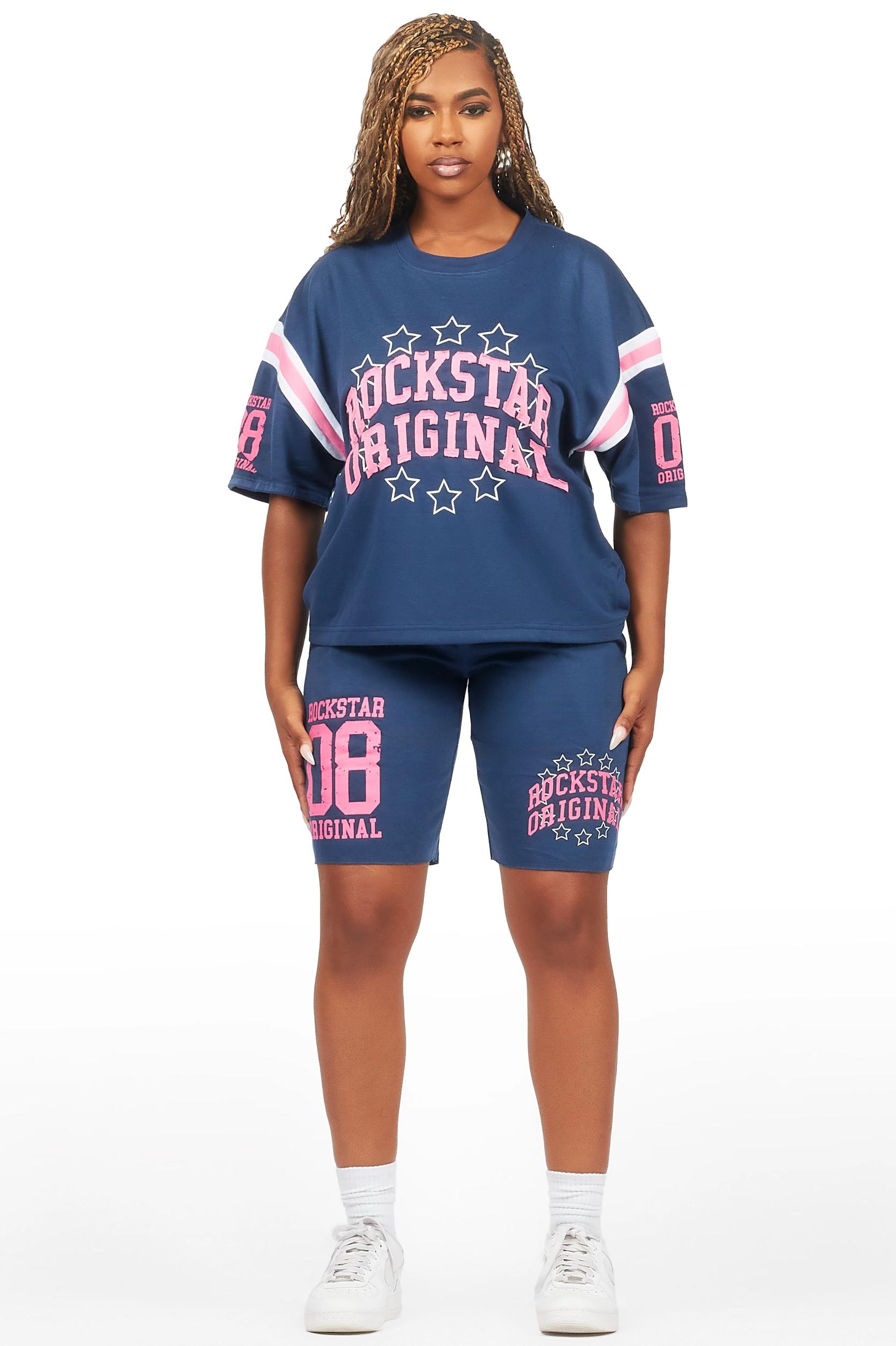 Ronnica Navy T-Shirt Short Set Female Product Image