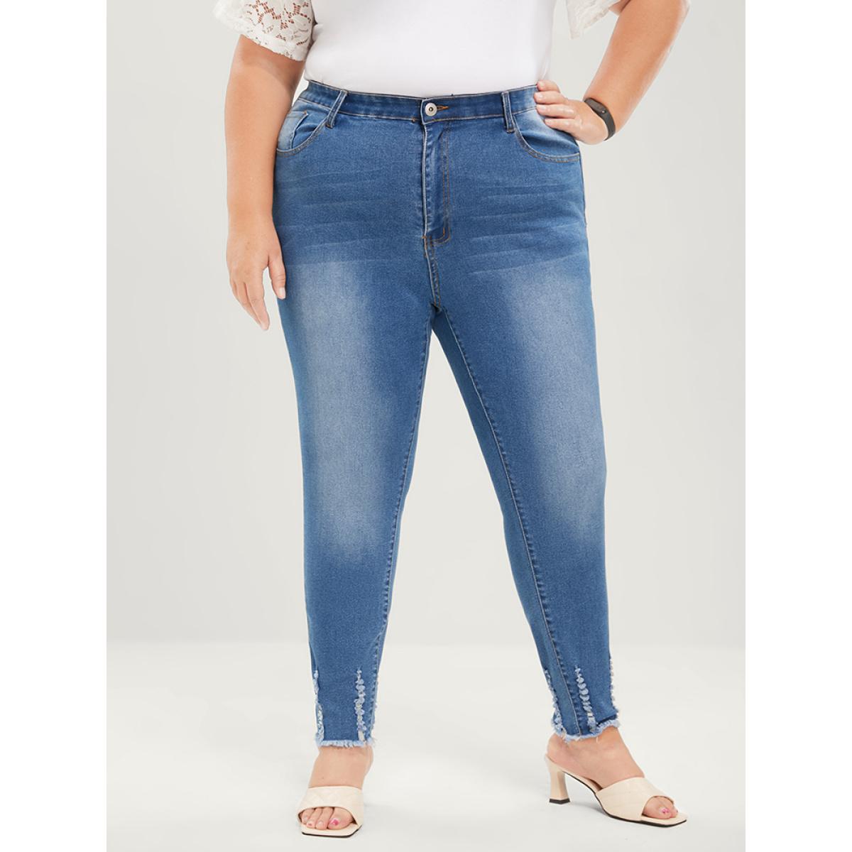 Plus Size Skinny Very Stretchy Mid Rise Medium Wash Pocket Jeans Women Blue Casual Plain Pocket High stretch Pocket Jeans BloomChic 14/1X Product Image