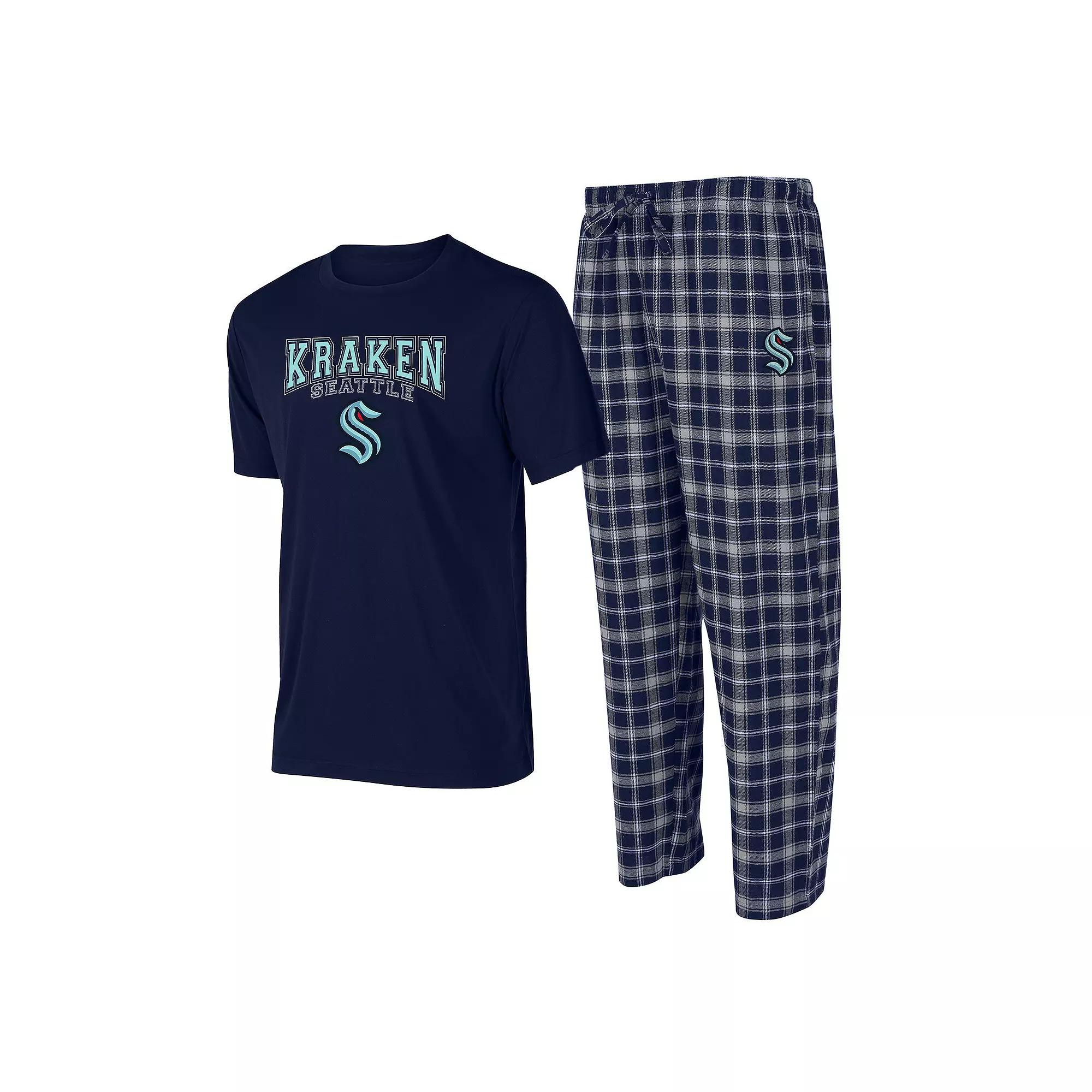 Men's Concepts Sport Deep Sea Blue/Gray Seattle Kraken Arctic T-Shirt & Pajama Pants Sleep Set, Size: Medium, Krk Blue Product Image
