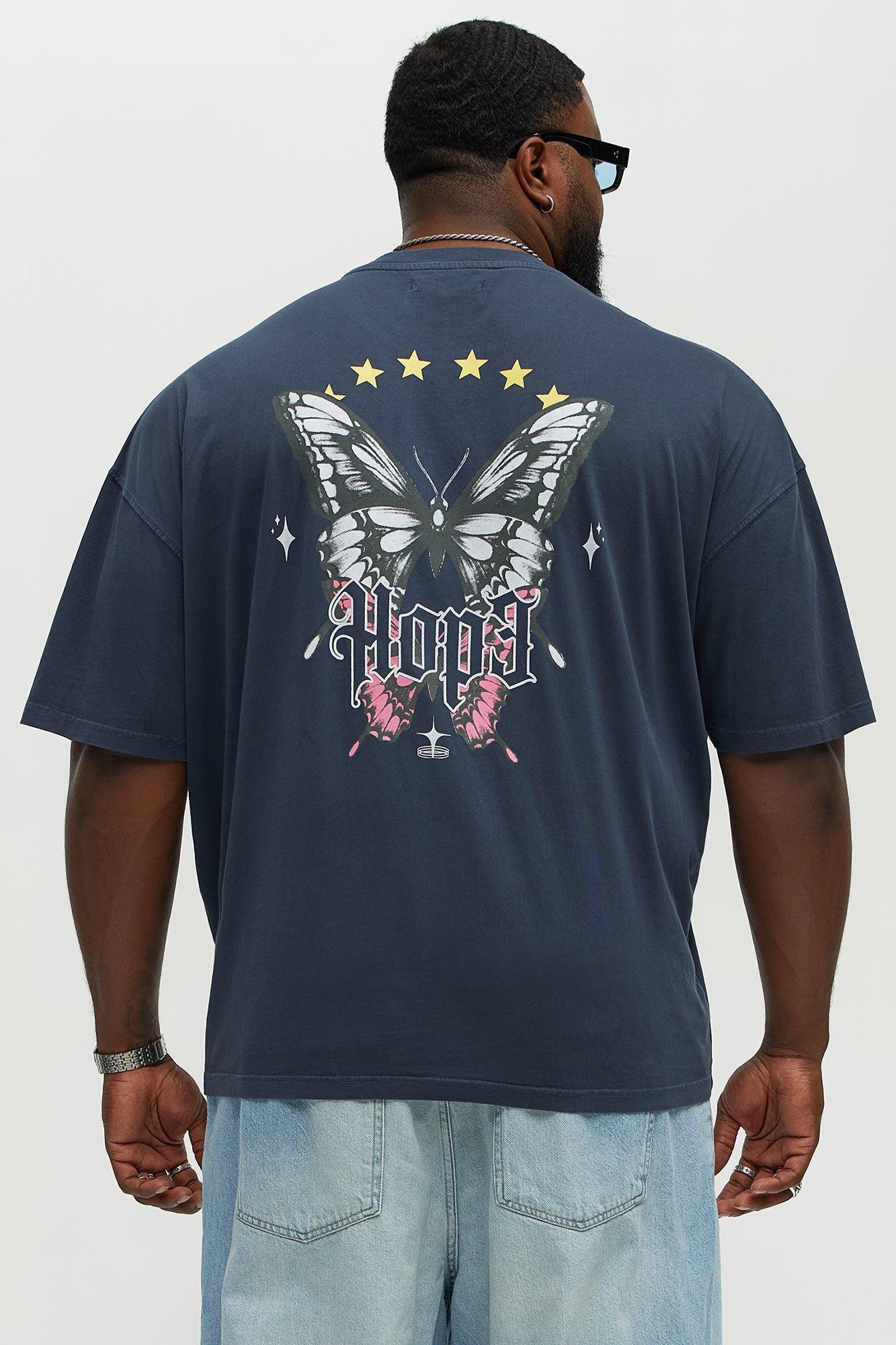 Butterfly Of Hope Oversized Short Sleeve Tee - Navy Male Product Image